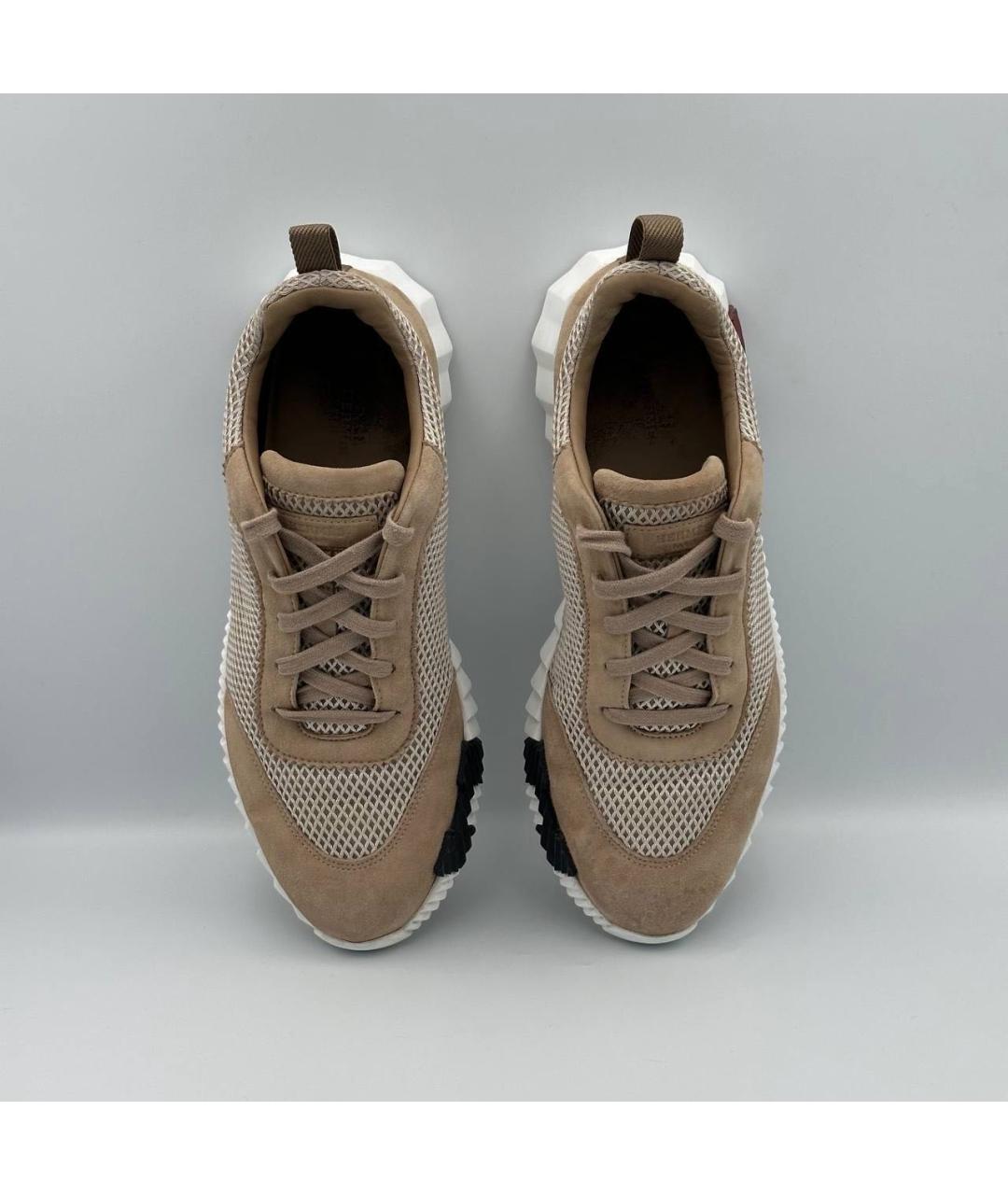 HERMES Бежевые текстильные низкие кроссовки / кеды, фото 3