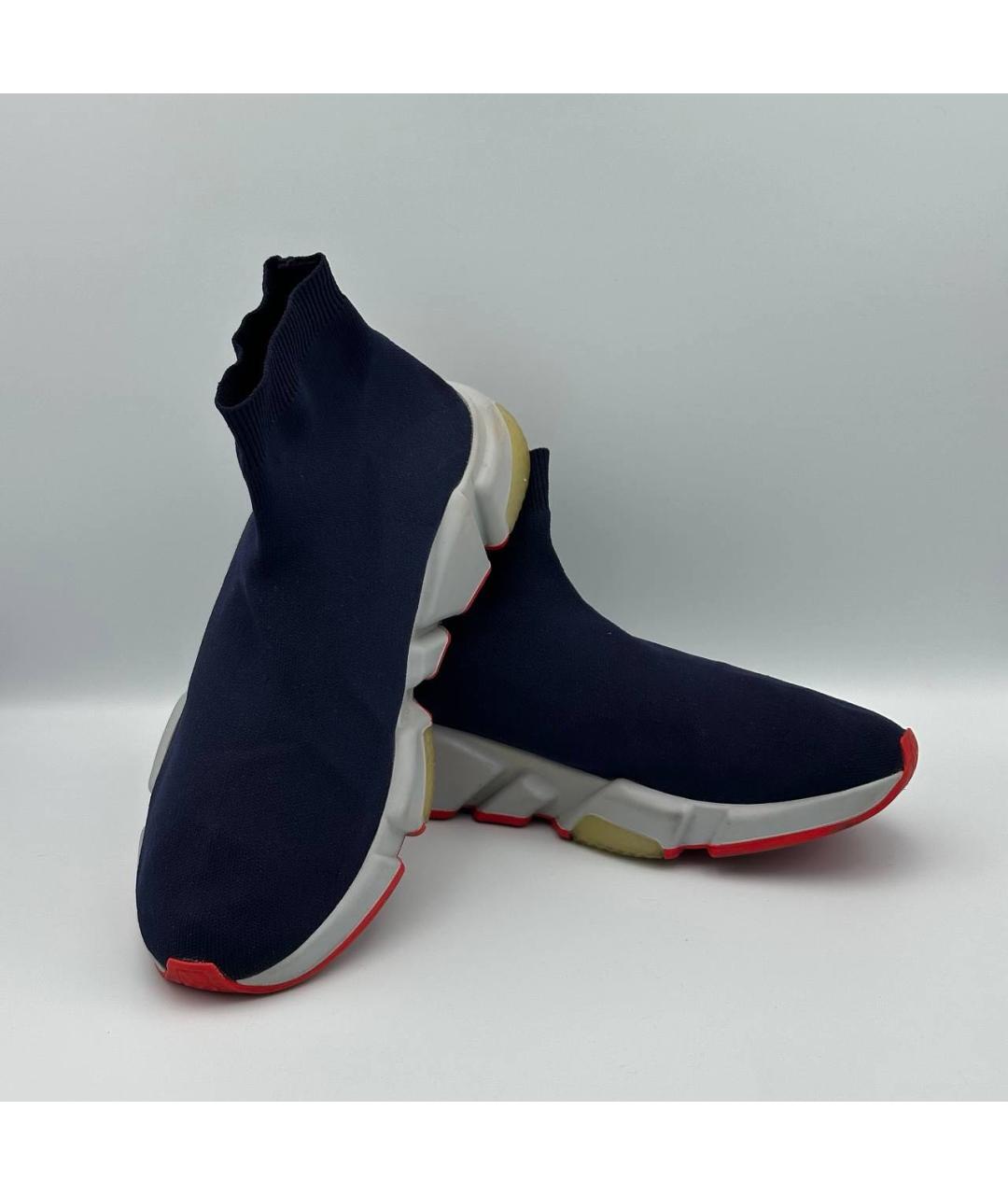 BALENCIAGA Темно-синие текстильные высокие кроссовки / кеды, фото 4