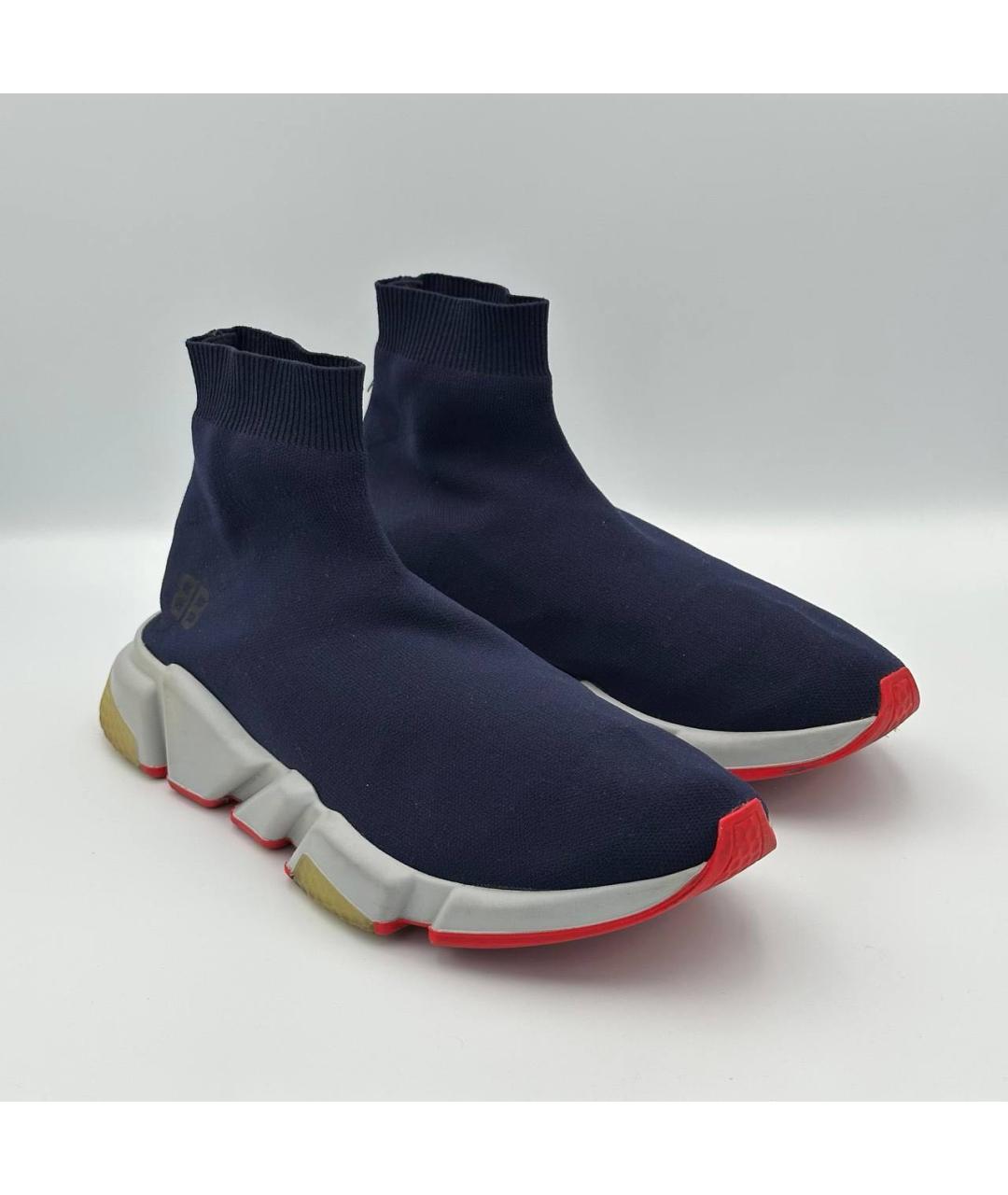 BALENCIAGA Темно-синие текстильные высокие кроссовки / кеды, фото 2