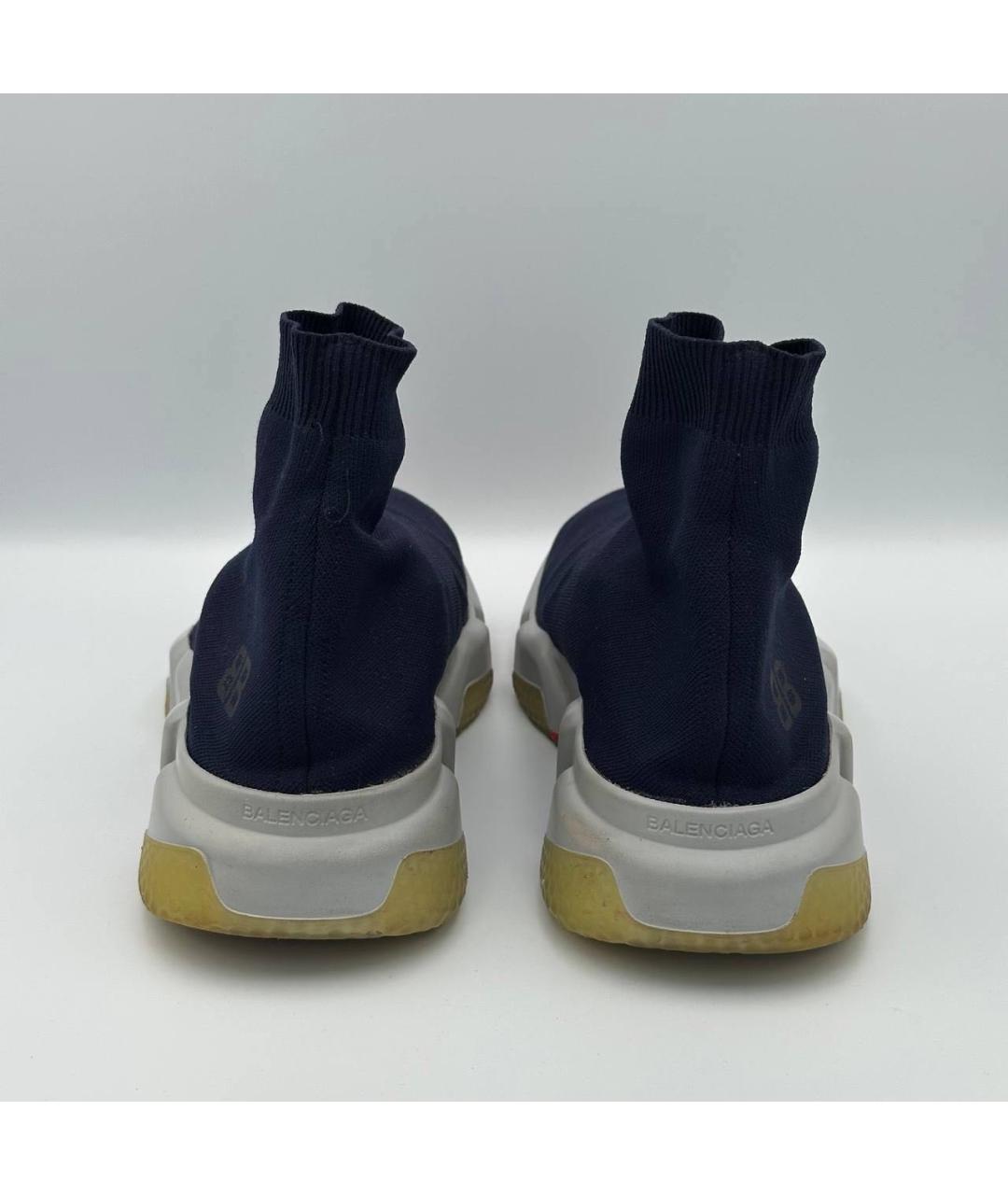 BALENCIAGA Темно-синие текстильные высокие кроссовки / кеды, фото 5