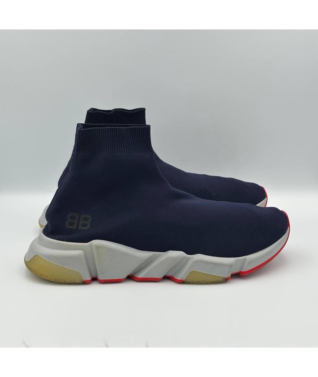 BALENCIAGA Темно-синие текстильные высокие кроссовки / кеды, фото 6