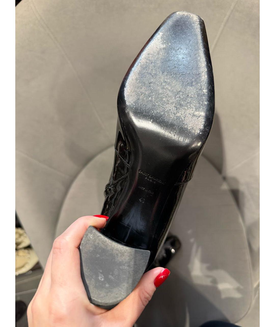SAINT LAURENT Черные сапоги из лакированной кожи, фото 7