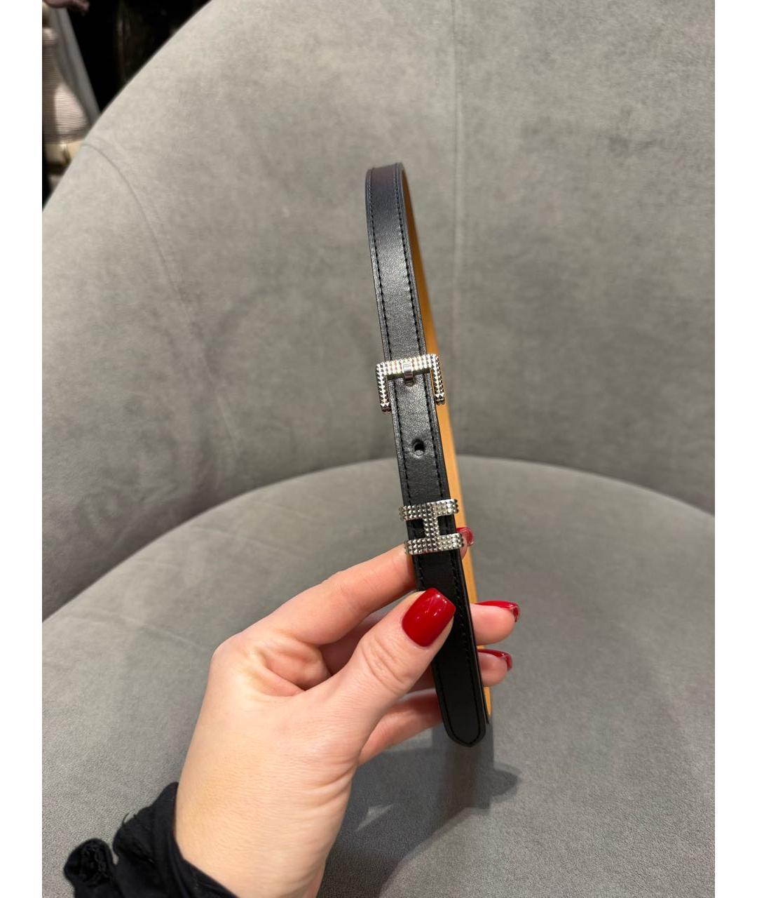 HERMES Черный кожаный ремень, фото 2