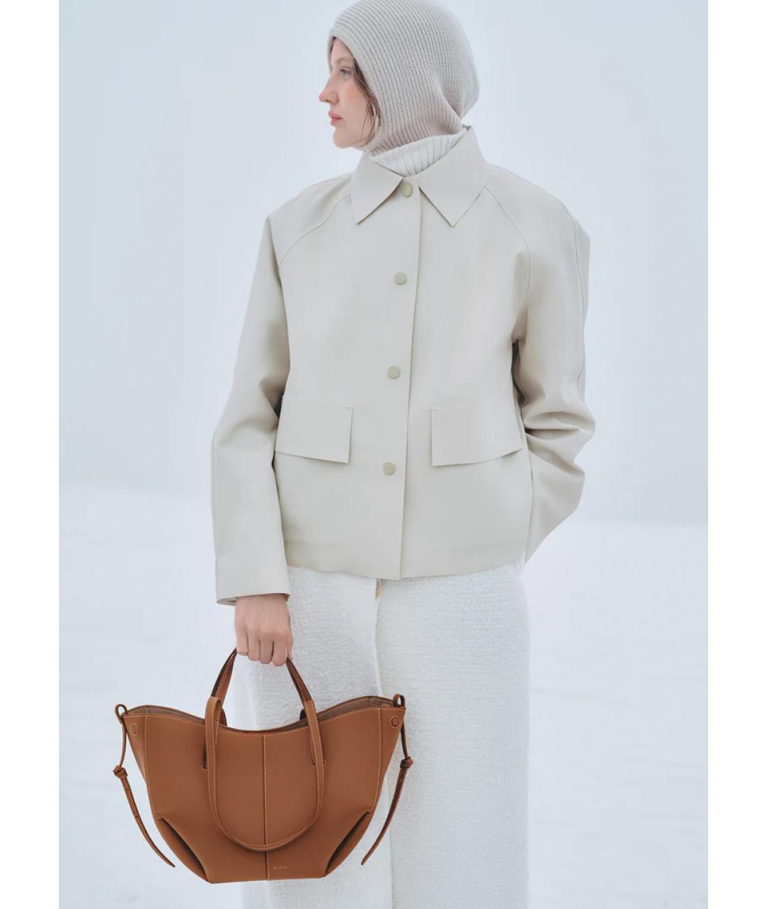 POLENE Коричневая кожаная сумка тоут, фото 4