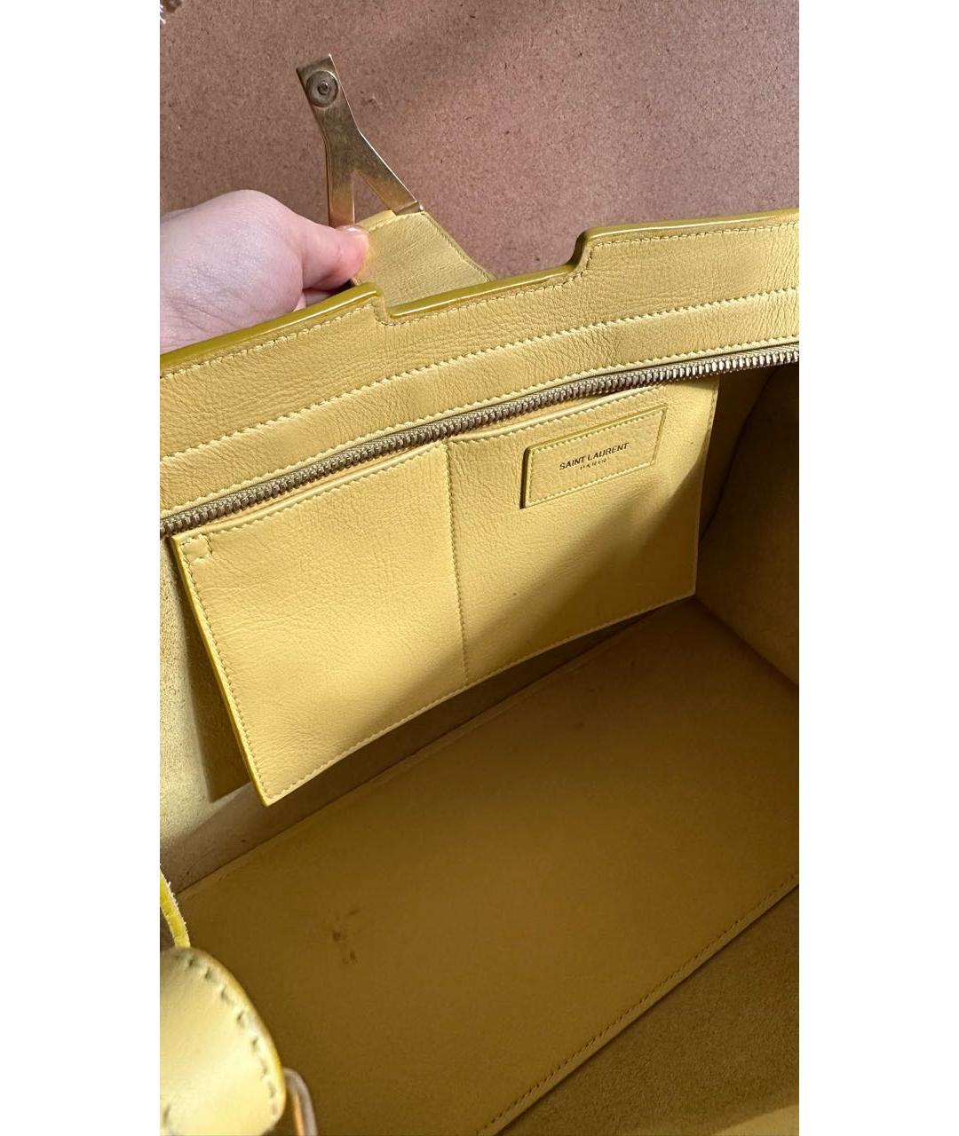 SAINT LAURENT Желтая кожаная сумка тоут, фото 5