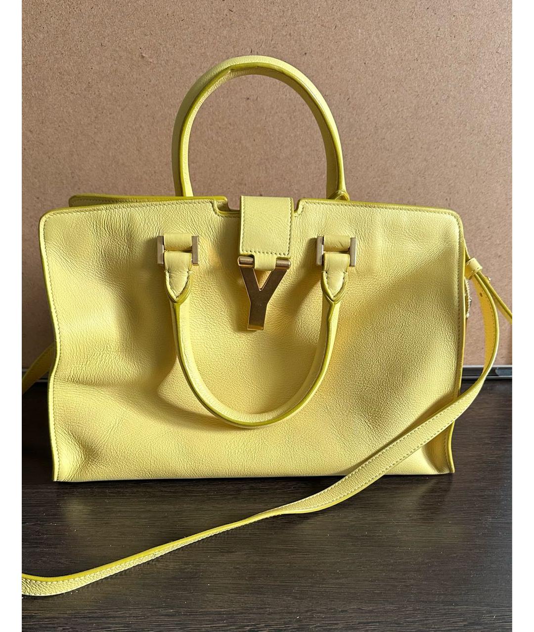 SAINT LAURENT Желтая кожаная сумка тоут, фото 9