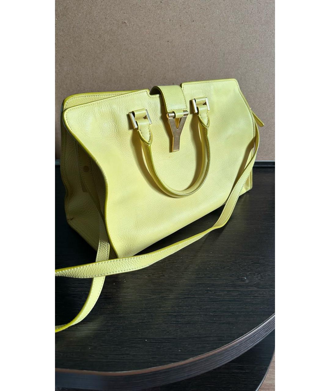 SAINT LAURENT Желтая кожаная сумка тоут, фото 2