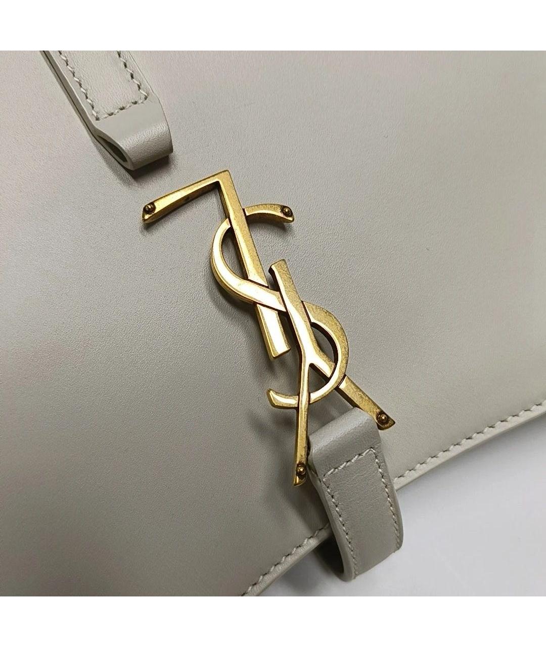 SAINT LAURENT Белая кожаная сумка с короткими ручками, фото 5