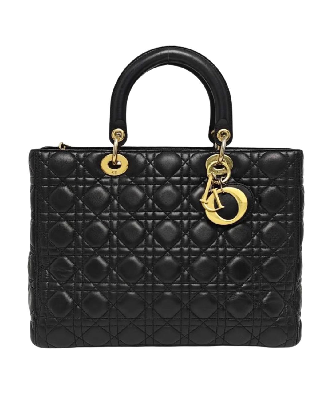 CHRISTIAN DIOR Черная кожаная сумка с короткими ручками, фото 1