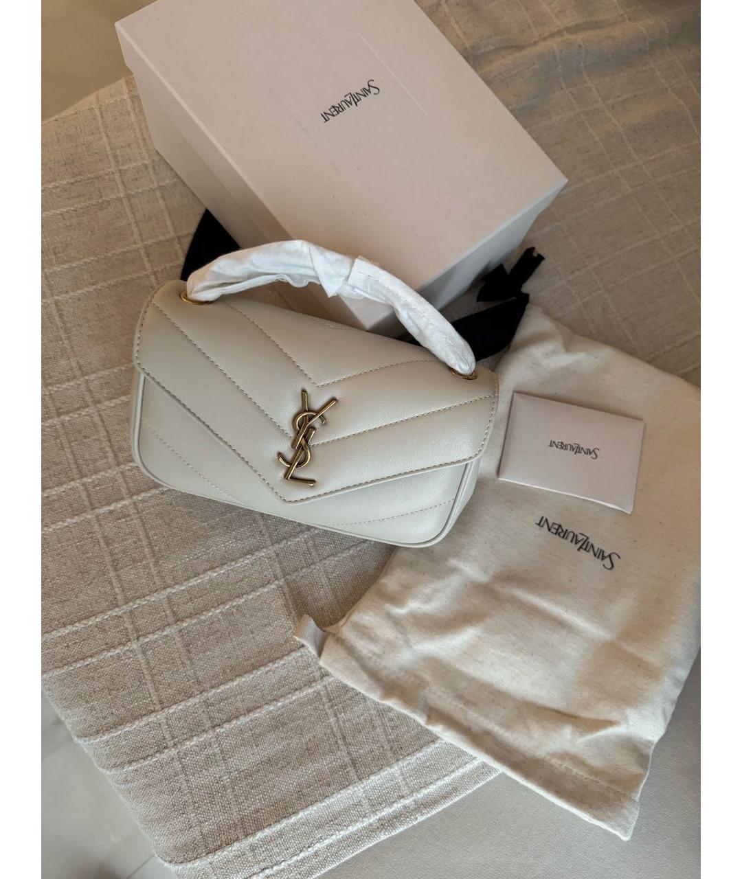 SAINT LAURENT Белая кожаная сумка через плечо, фото 7