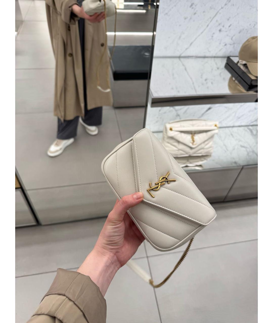 SAINT LAURENT Белая кожаная сумка через плечо, фото 6