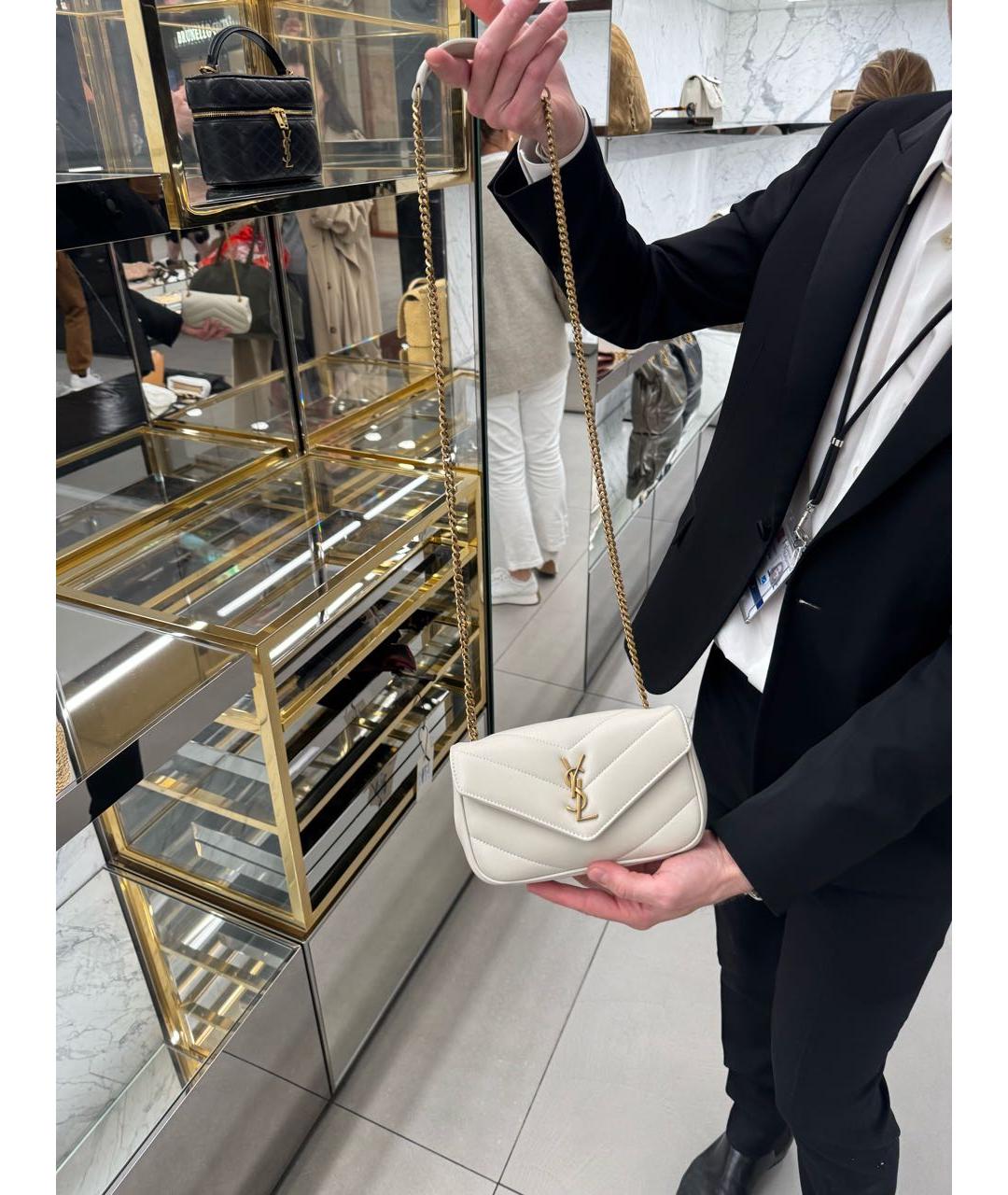 SAINT LAURENT Белая кожаная сумка через плечо, фото 5