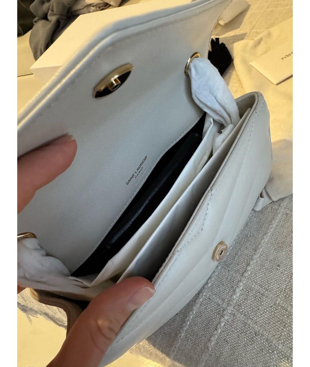 SAINT LAURENT Белая кожаная сумка через плечо, фото 4