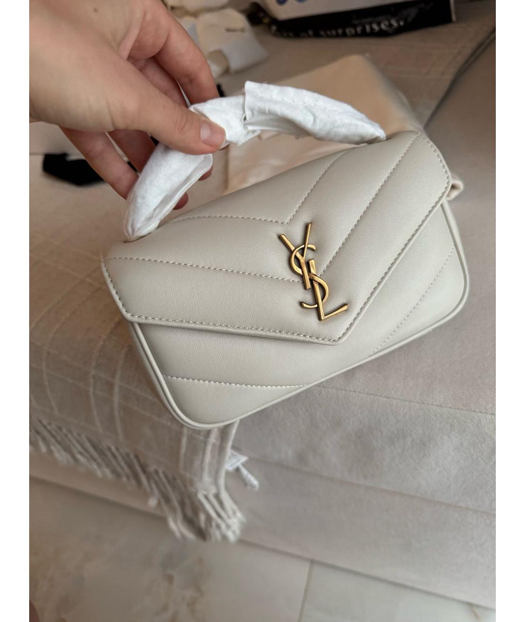 SAINT LAURENT Белая кожаная сумка через плечо, фото 2