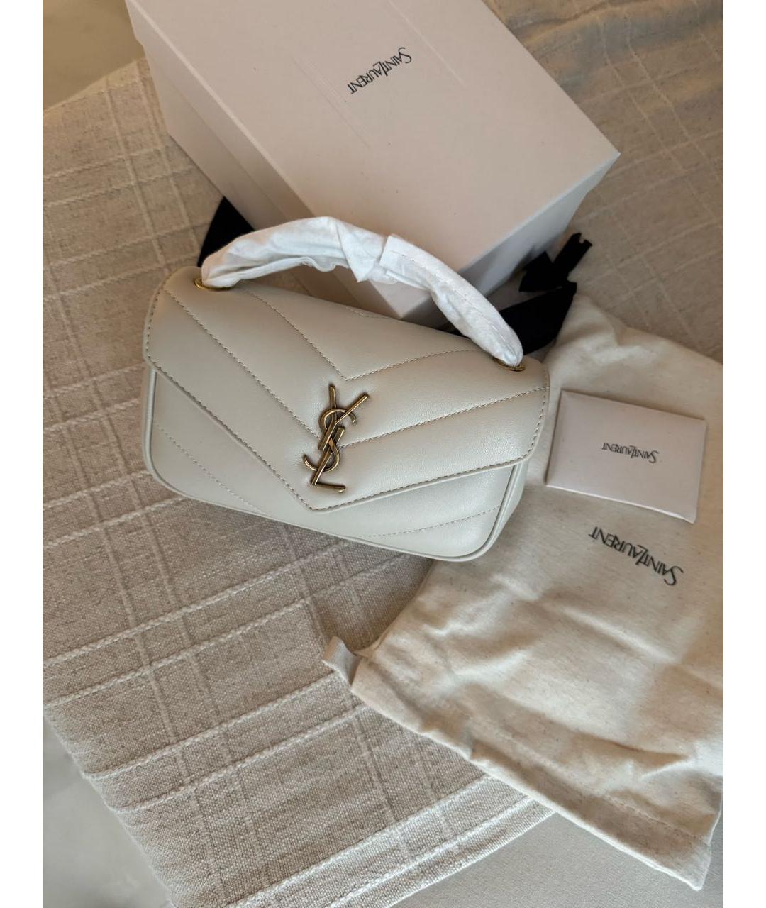 SAINT LAURENT Белая кожаная сумка через плечо, фото 3