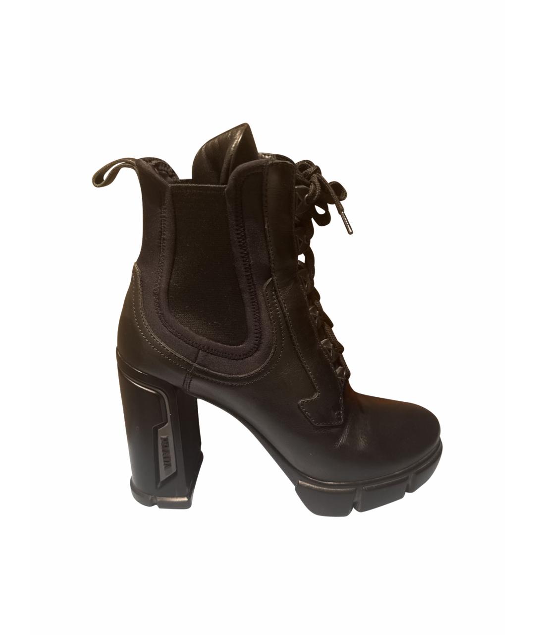 PRADA Черные кожаные ботильоны, фото 1