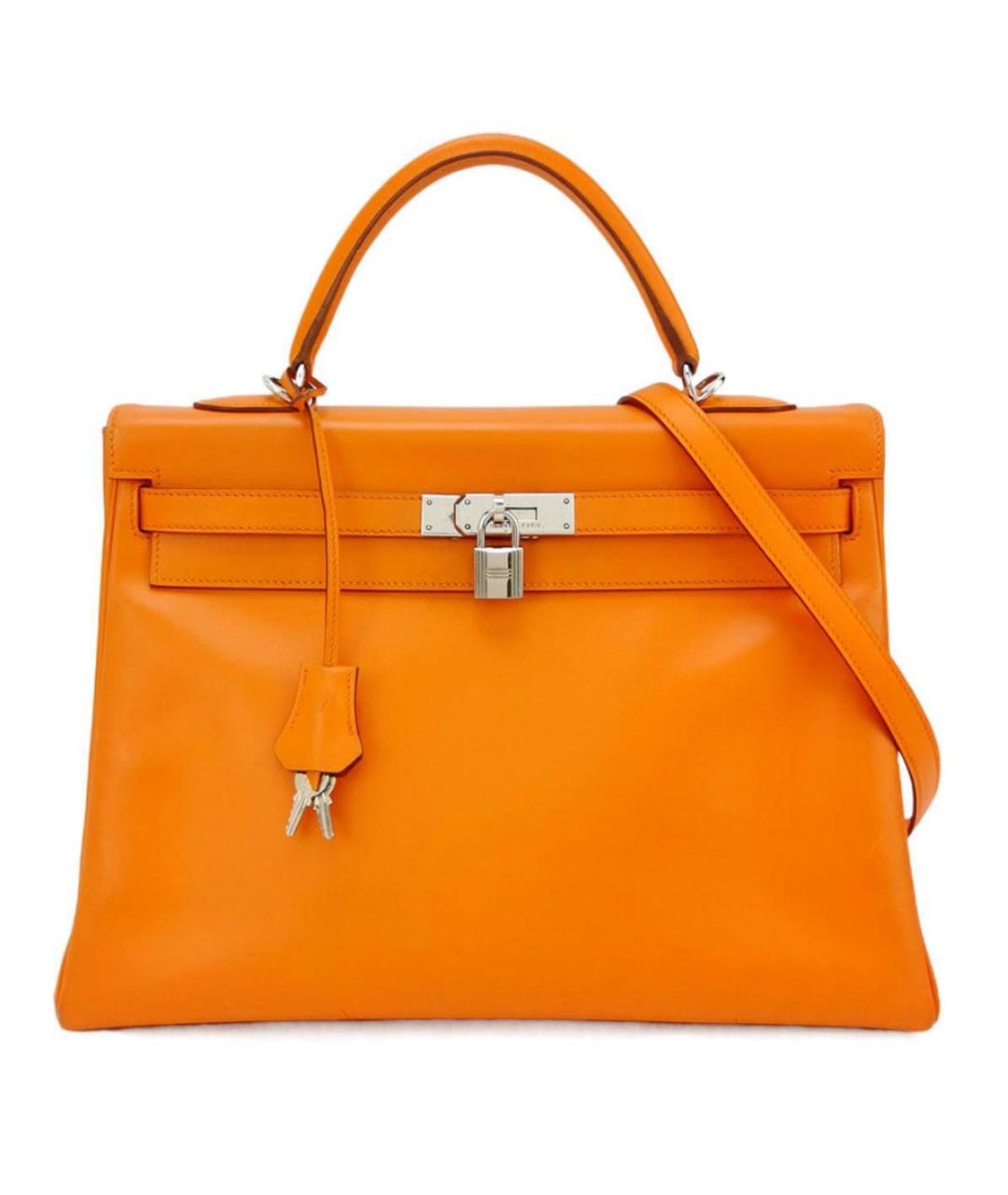 HERMES Оранжевая кожаная сумка с короткими ручками, фото 9