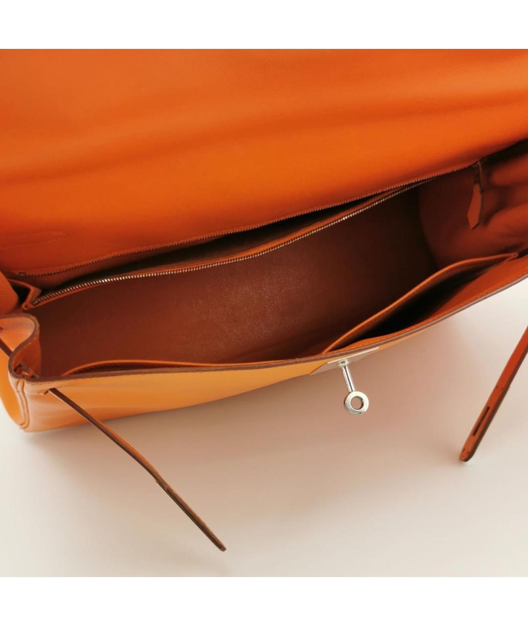 HERMES Оранжевая кожаная сумка с короткими ручками, фото 5