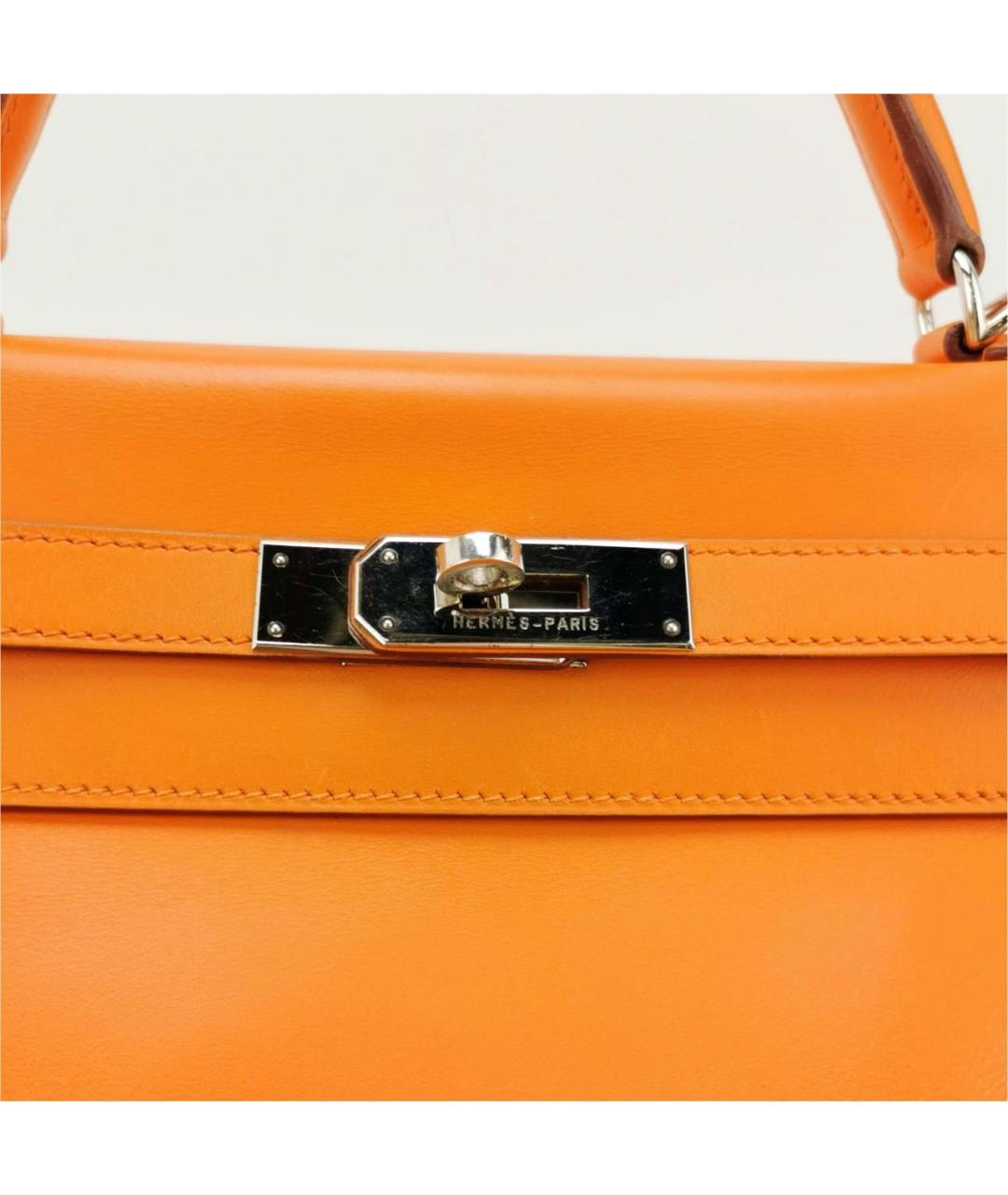 HERMES Оранжевая кожаная сумка с короткими ручками, фото 7