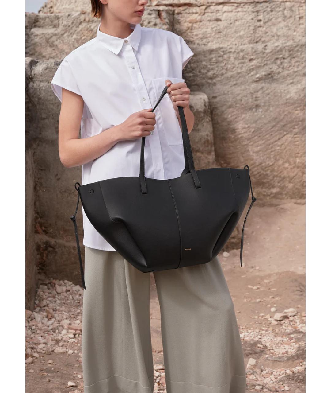 POLENE Черная кожаная сумка тоут, фото 3