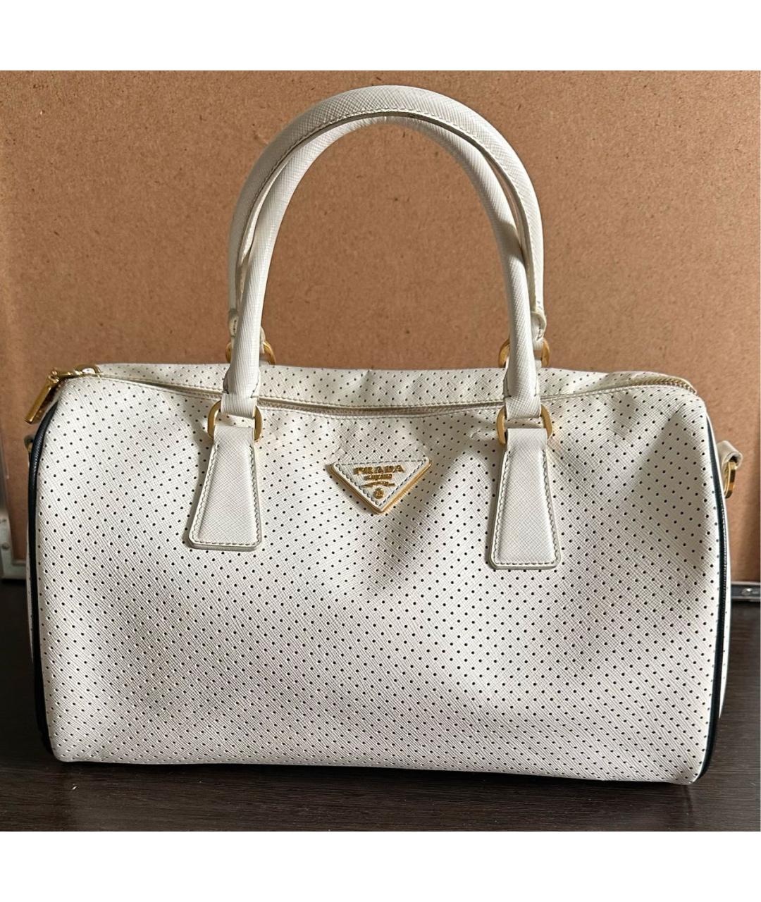 PRADA Белая кожаная сумка с короткими ручками, фото 8
