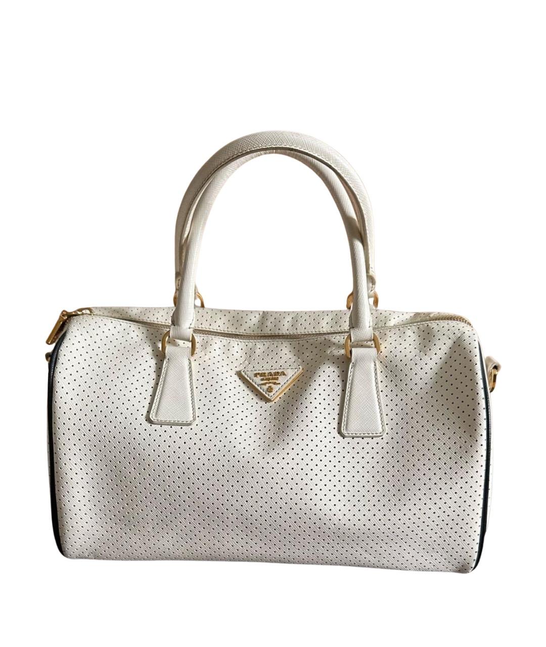 PRADA Белая кожаная сумка с короткими ручками, фото 1