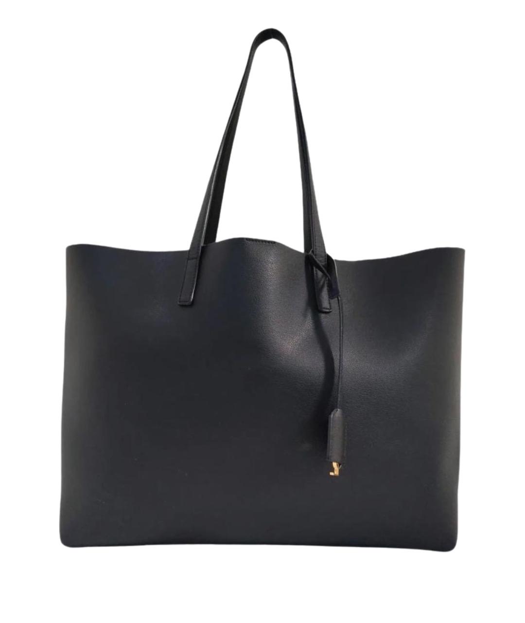 SAINT LAURENT Черная кожаная сумка тоут, фото 1