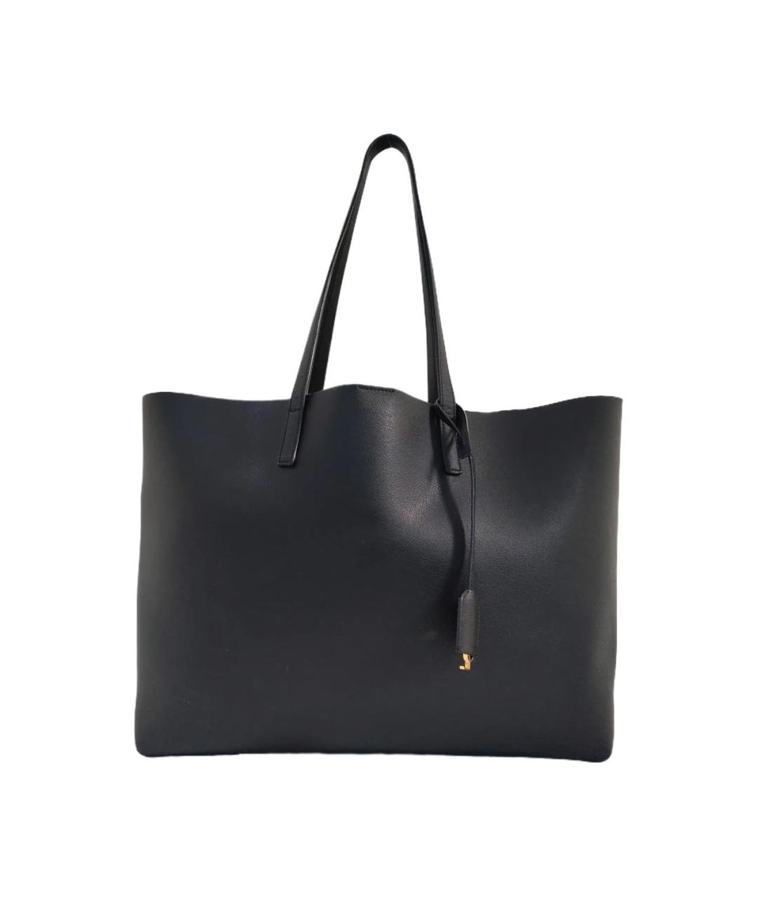 SAINT LAURENT Черная кожаная сумка тоут, фото 9