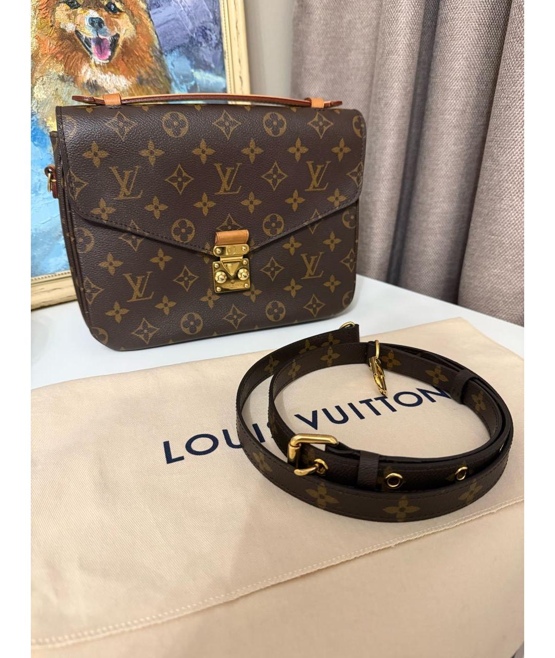 LOUIS VUITTON Коричневая кожаная сумка через плечо, фото 9