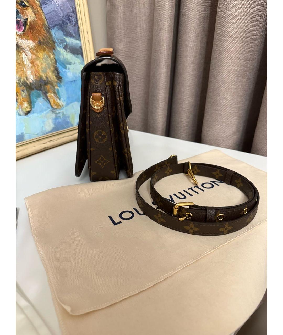 LOUIS VUITTON Коричневая кожаная сумка через плечо, фото 2