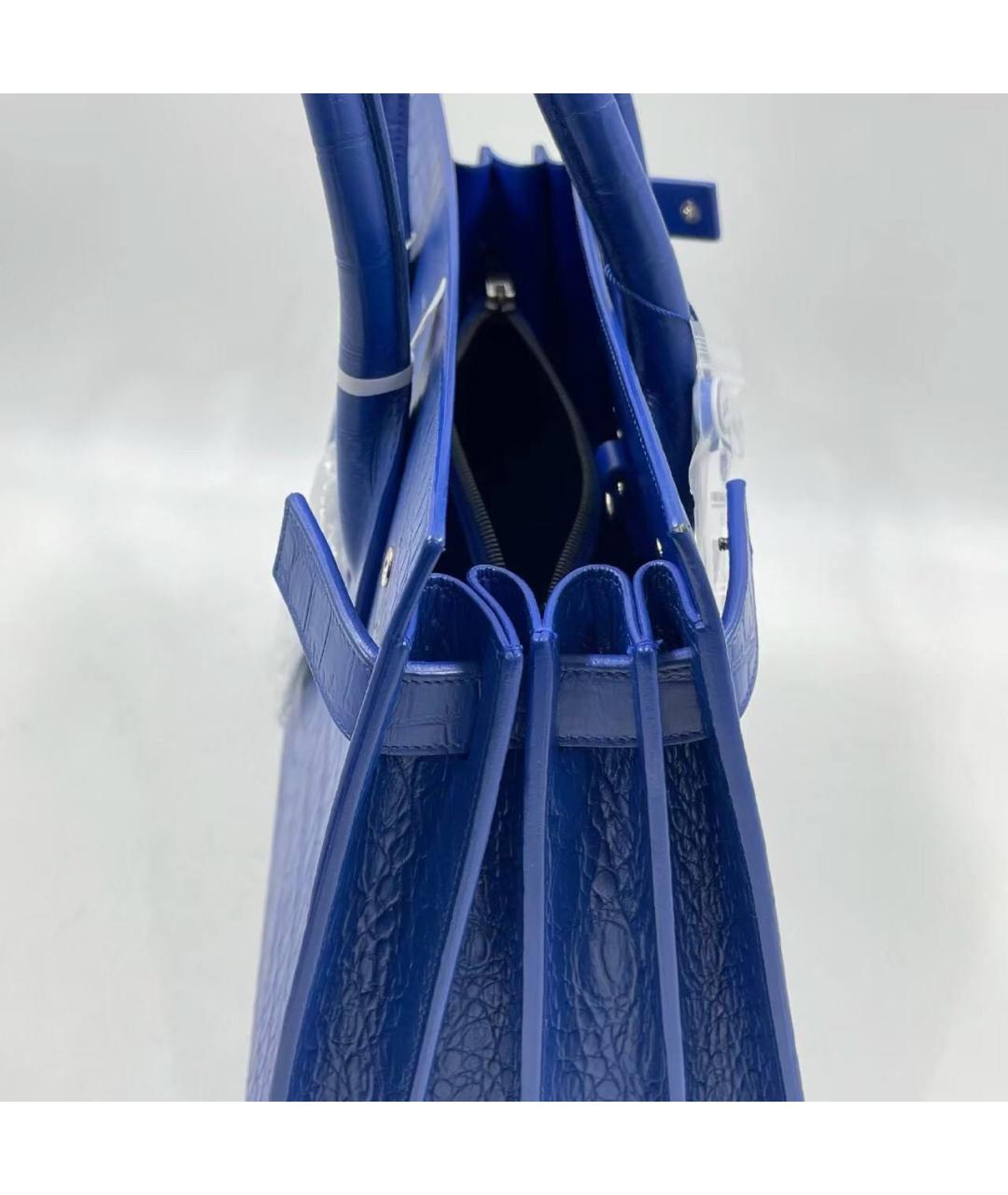 SAINT LAURENT Синяя кожаная сумка тоут, фото 4