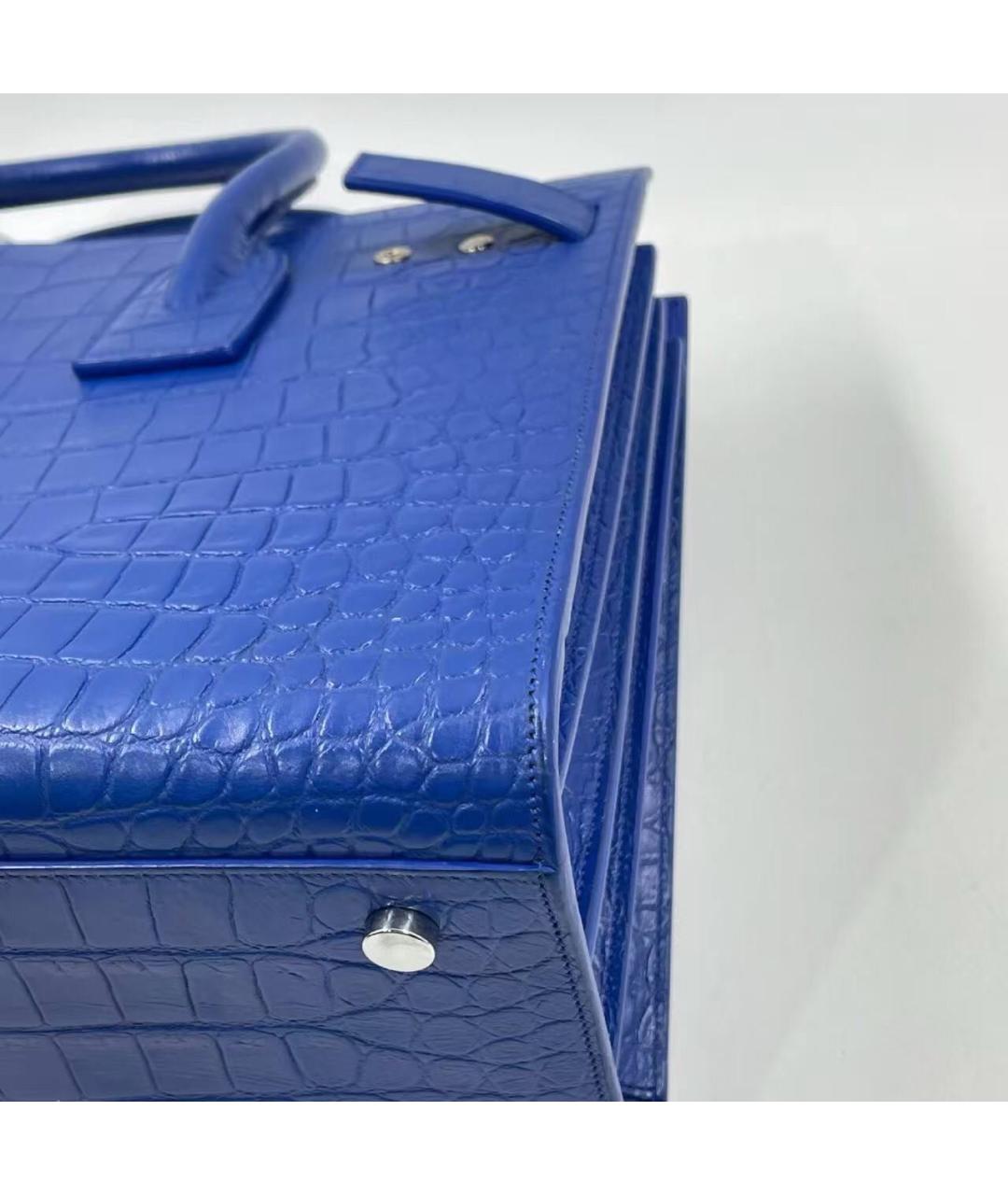 SAINT LAURENT Синяя кожаная сумка тоут, фото 6