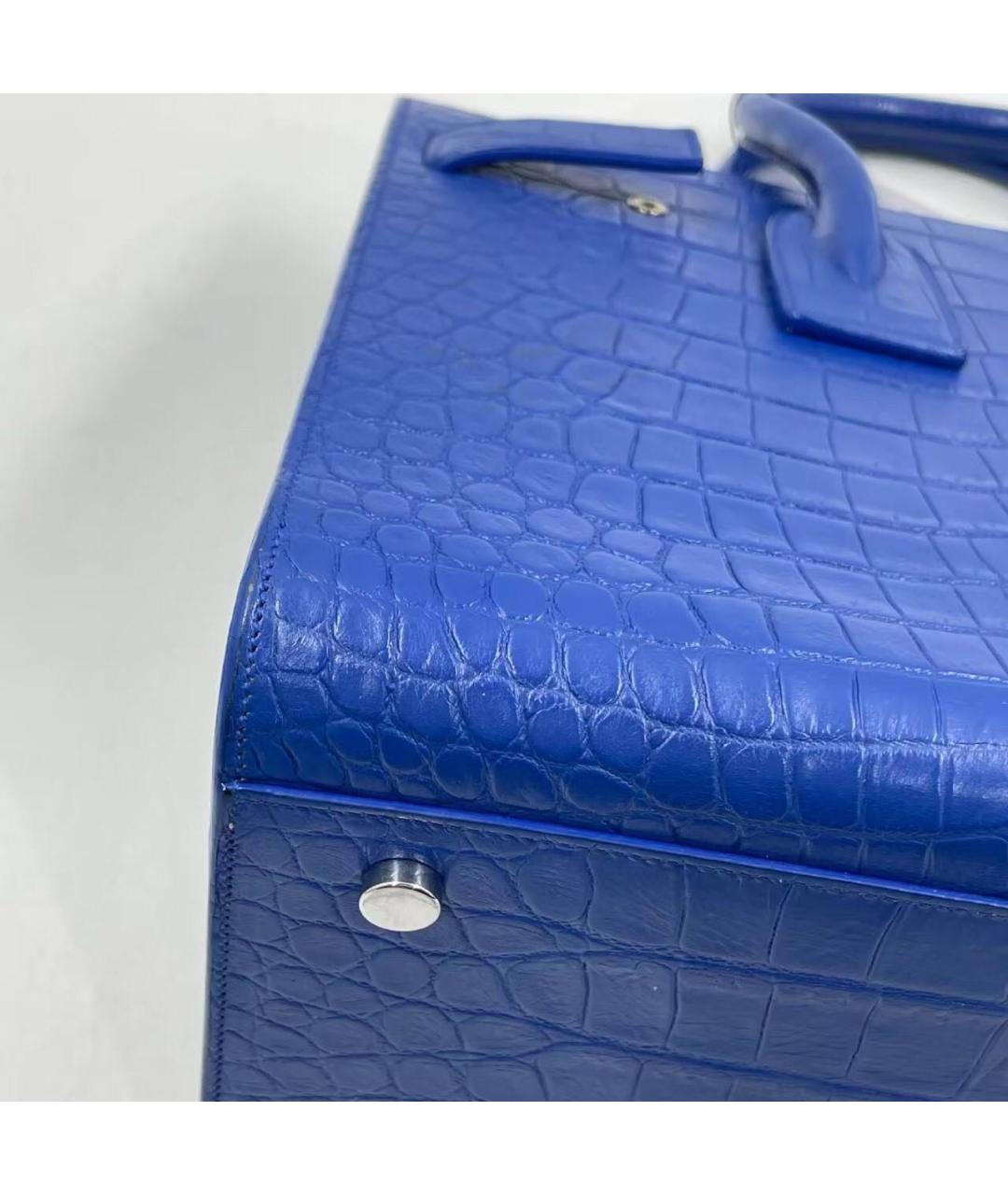 SAINT LAURENT Синяя кожаная сумка тоут, фото 5