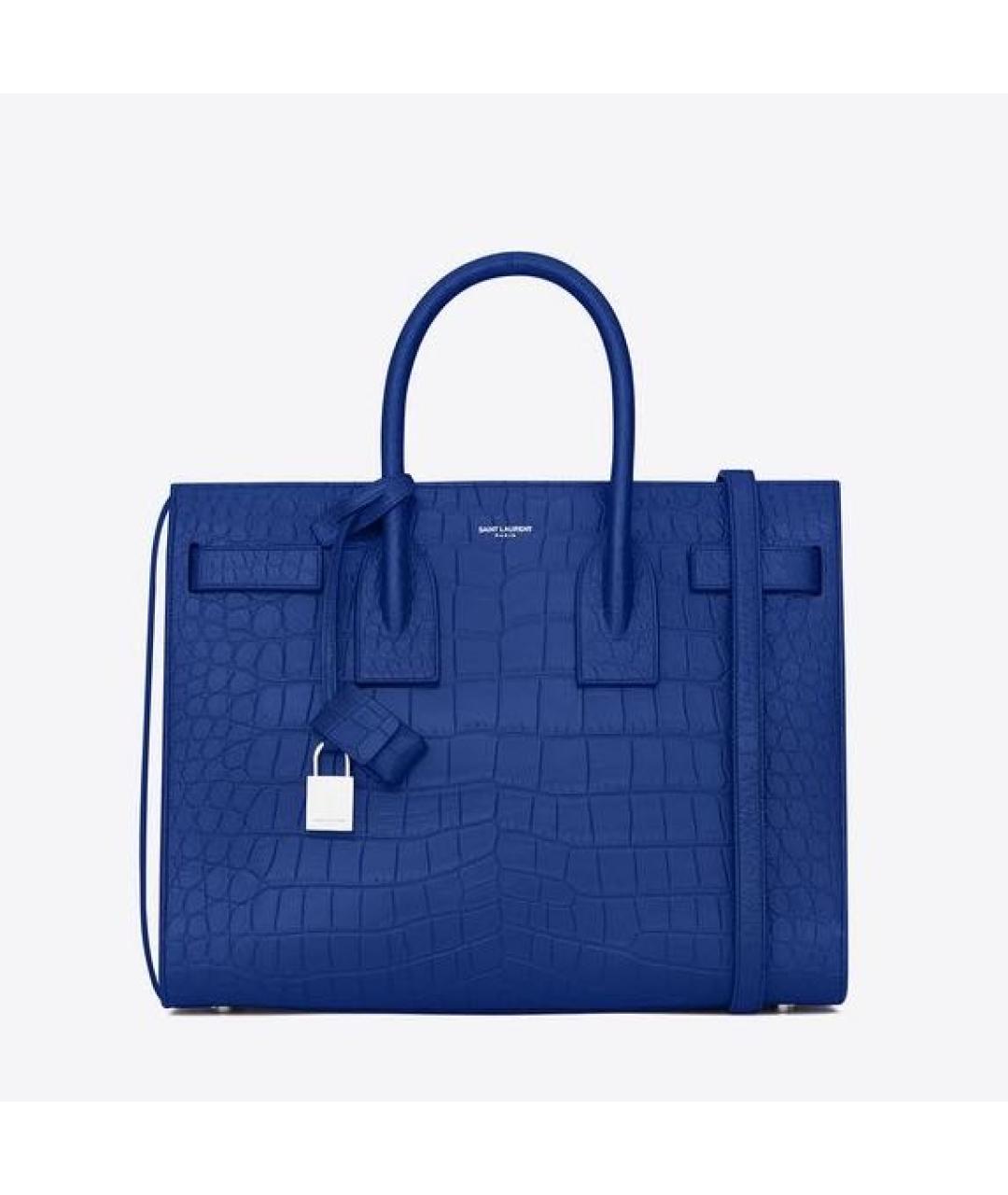 SAINT LAURENT Синяя кожаная сумка тоут, фото 7