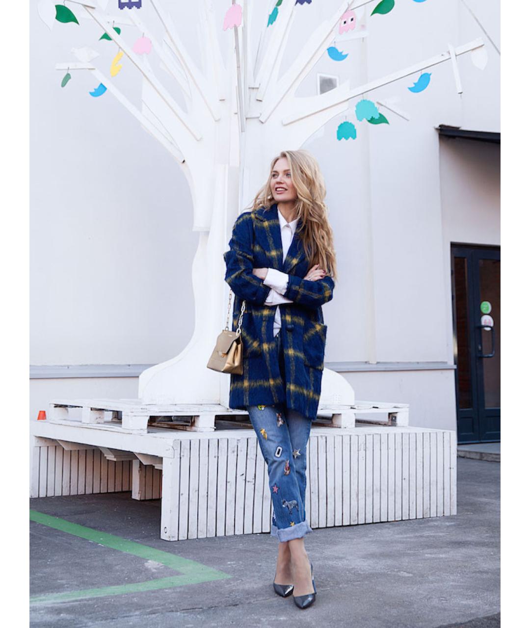 PINKO Синее шерстяное пальто, фото 2