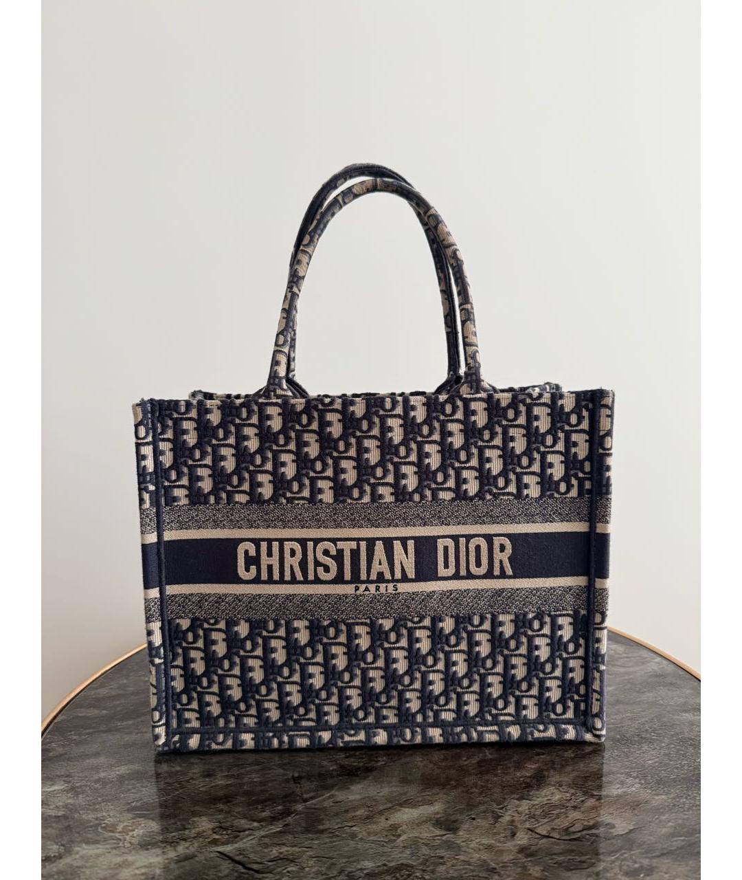 CHRISTIAN DIOR Темно-синяя тканевая сумка тоут, фото 8