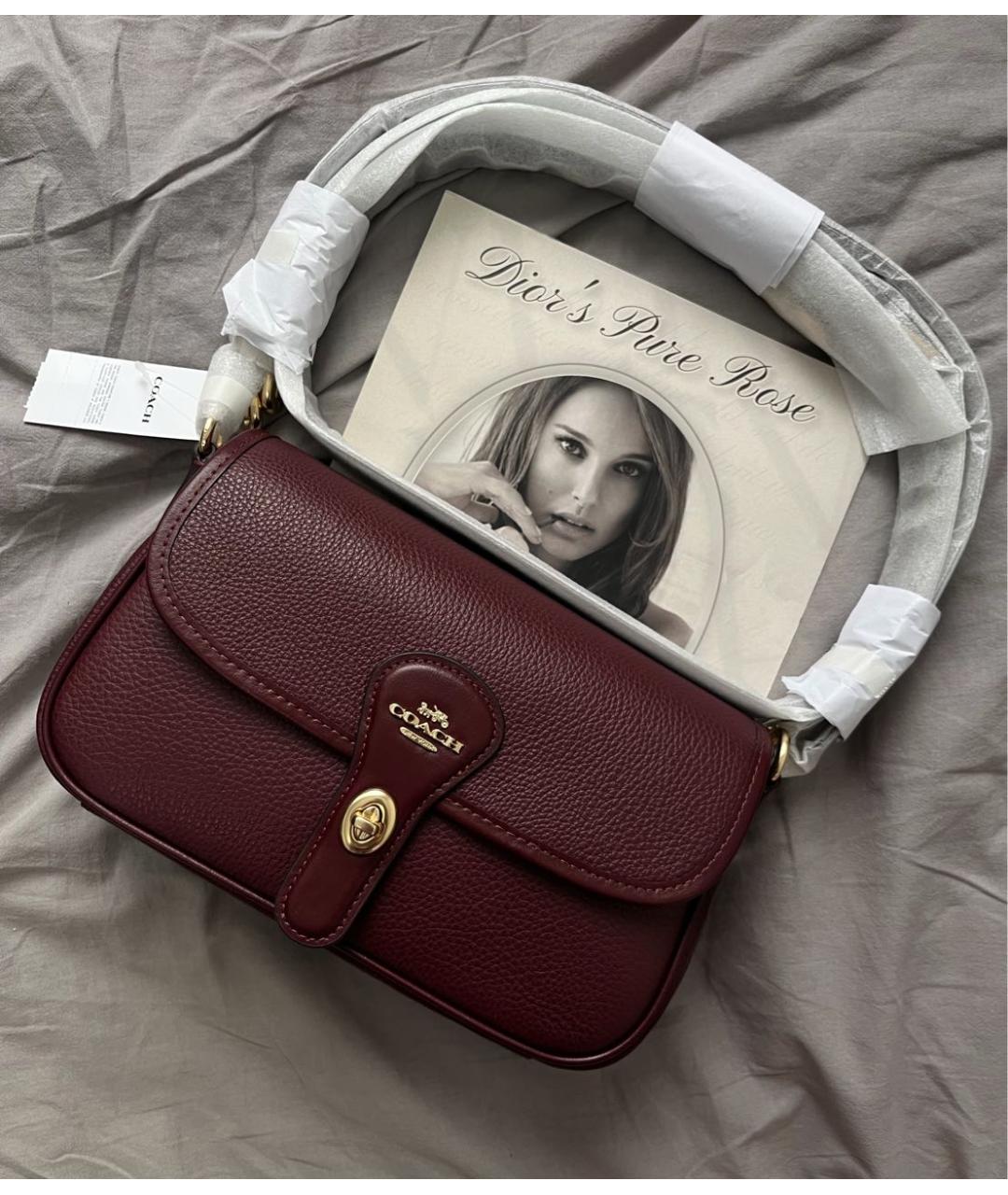 COACH Бордовая кожаная сумка через плечо, фото 2