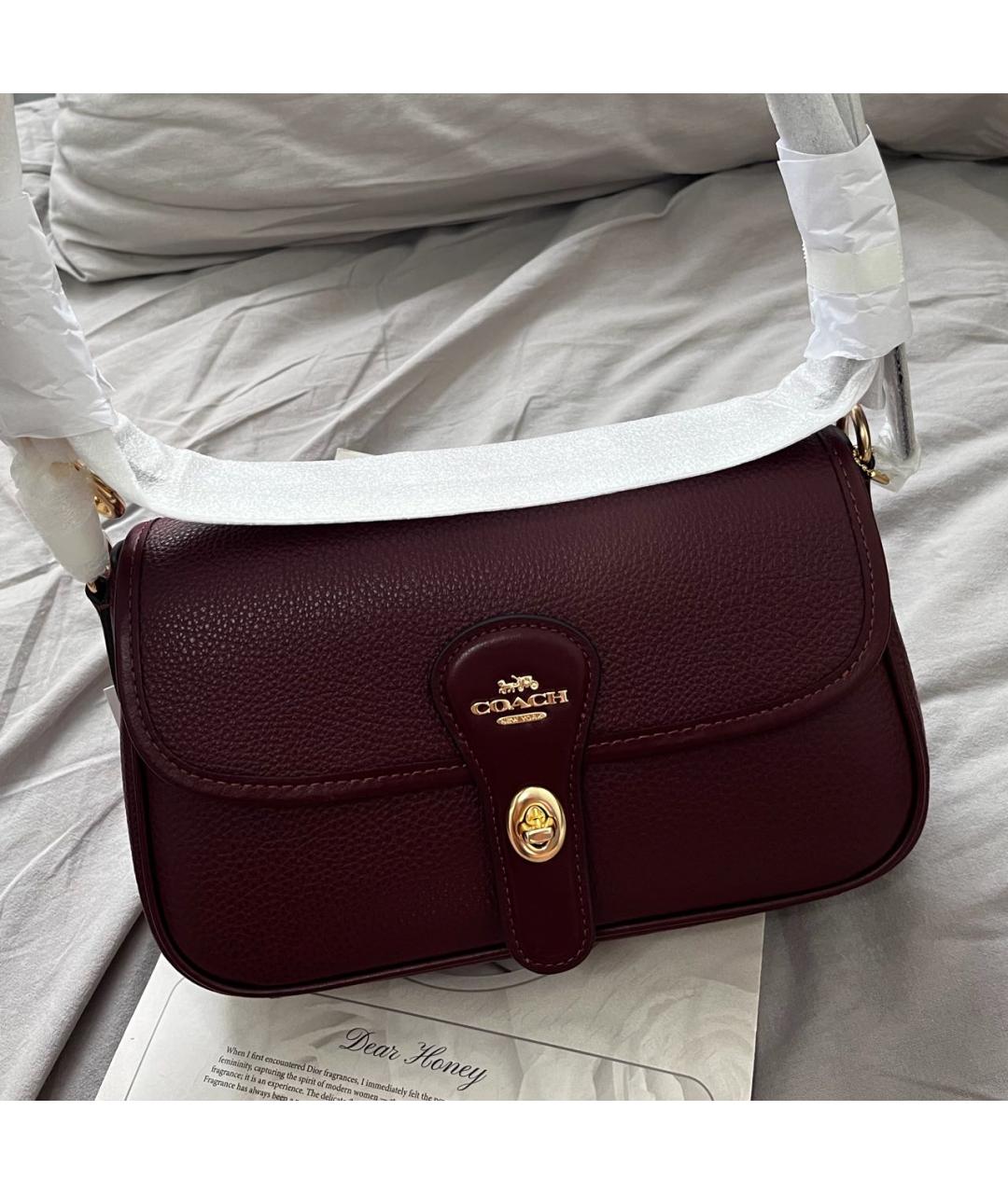COACH Бордовая кожаная сумка через плечо, фото 6