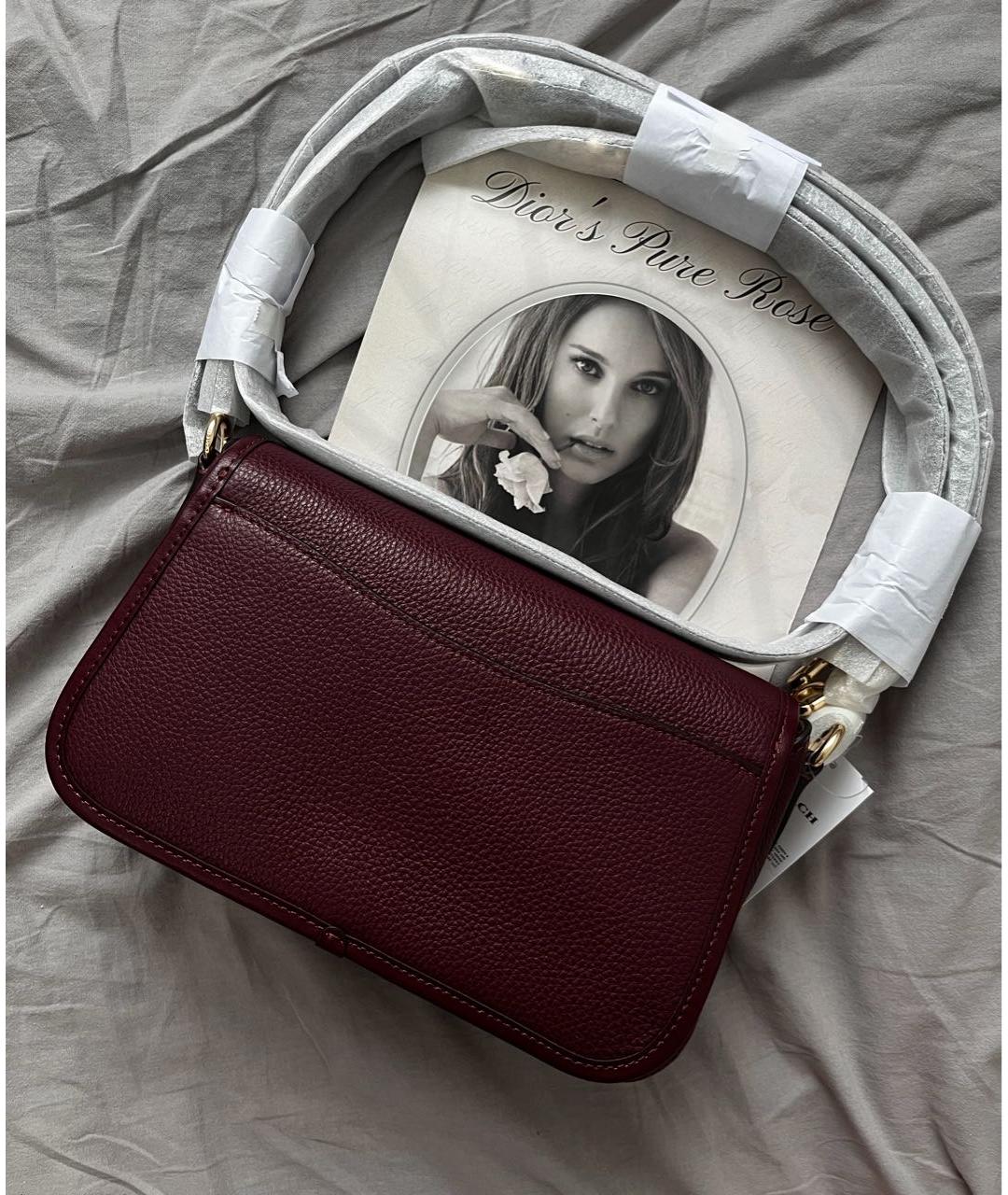 COACH Бордовая кожаная сумка через плечо, фото 3