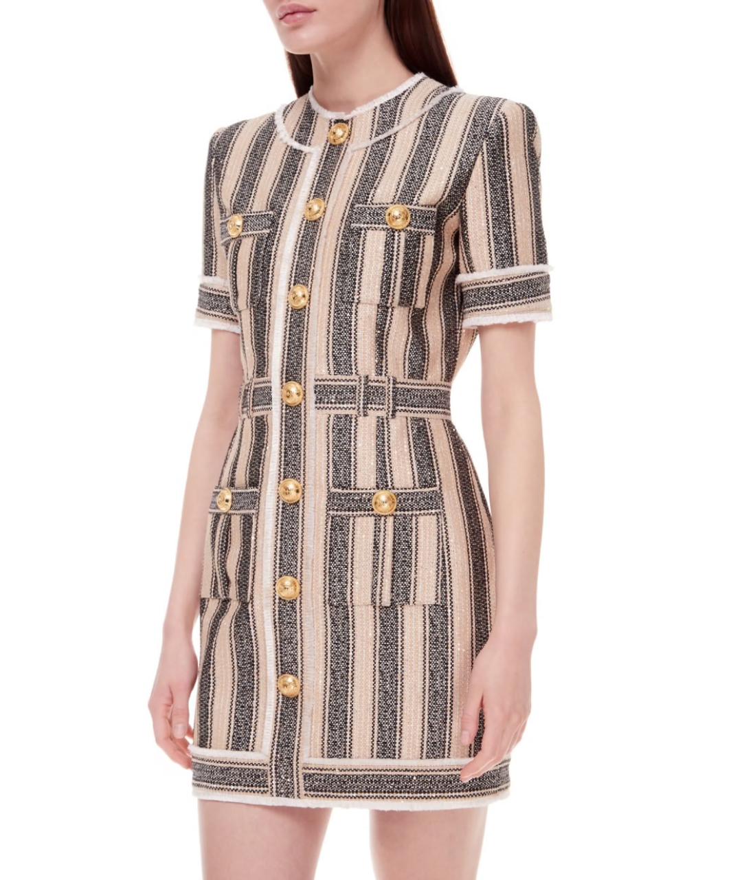 BALMAIN Бежевое хлопковое коктейльное платье, фото 6