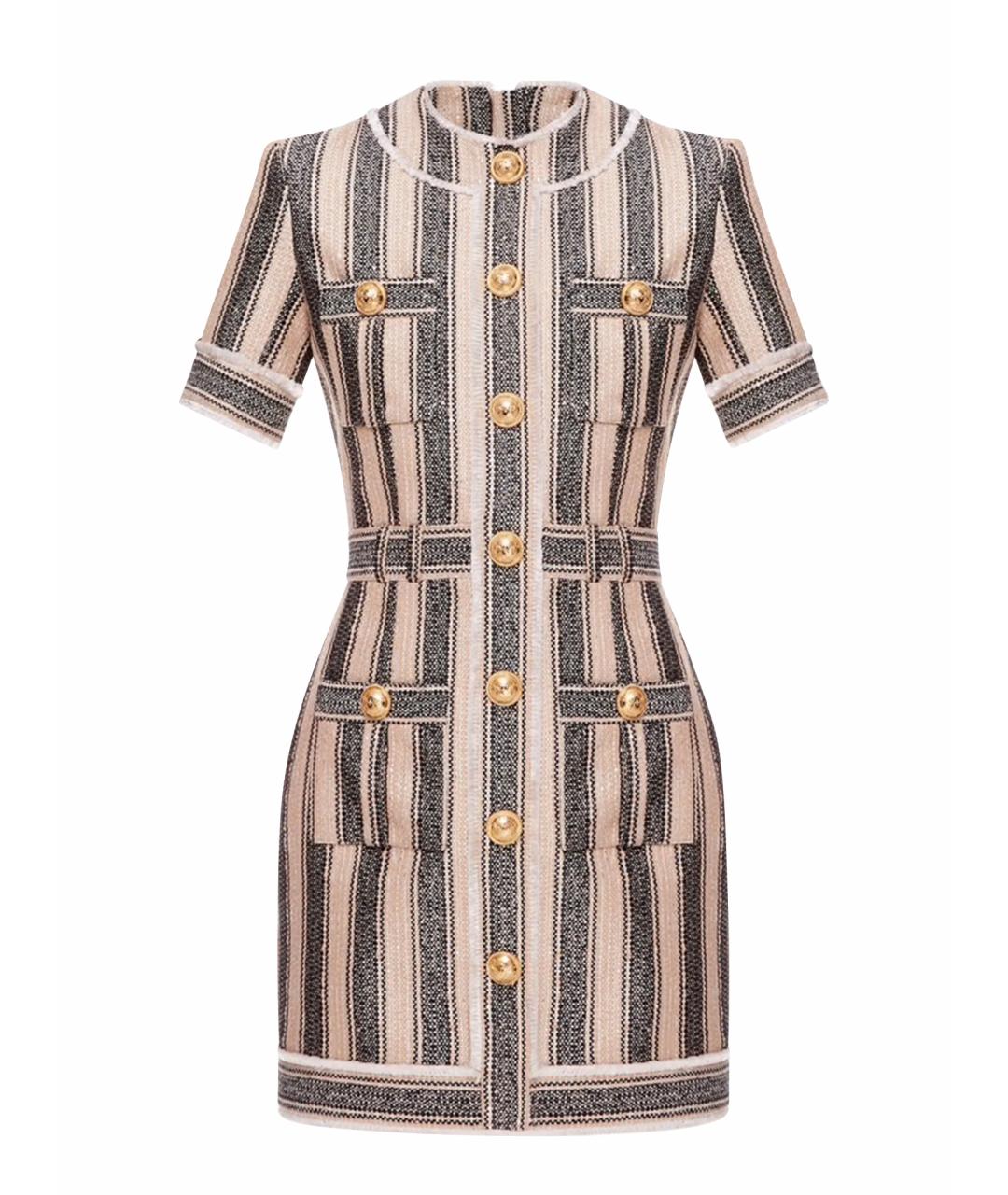 BALMAIN Бежевое хлопковое коктейльное платье, фото 1