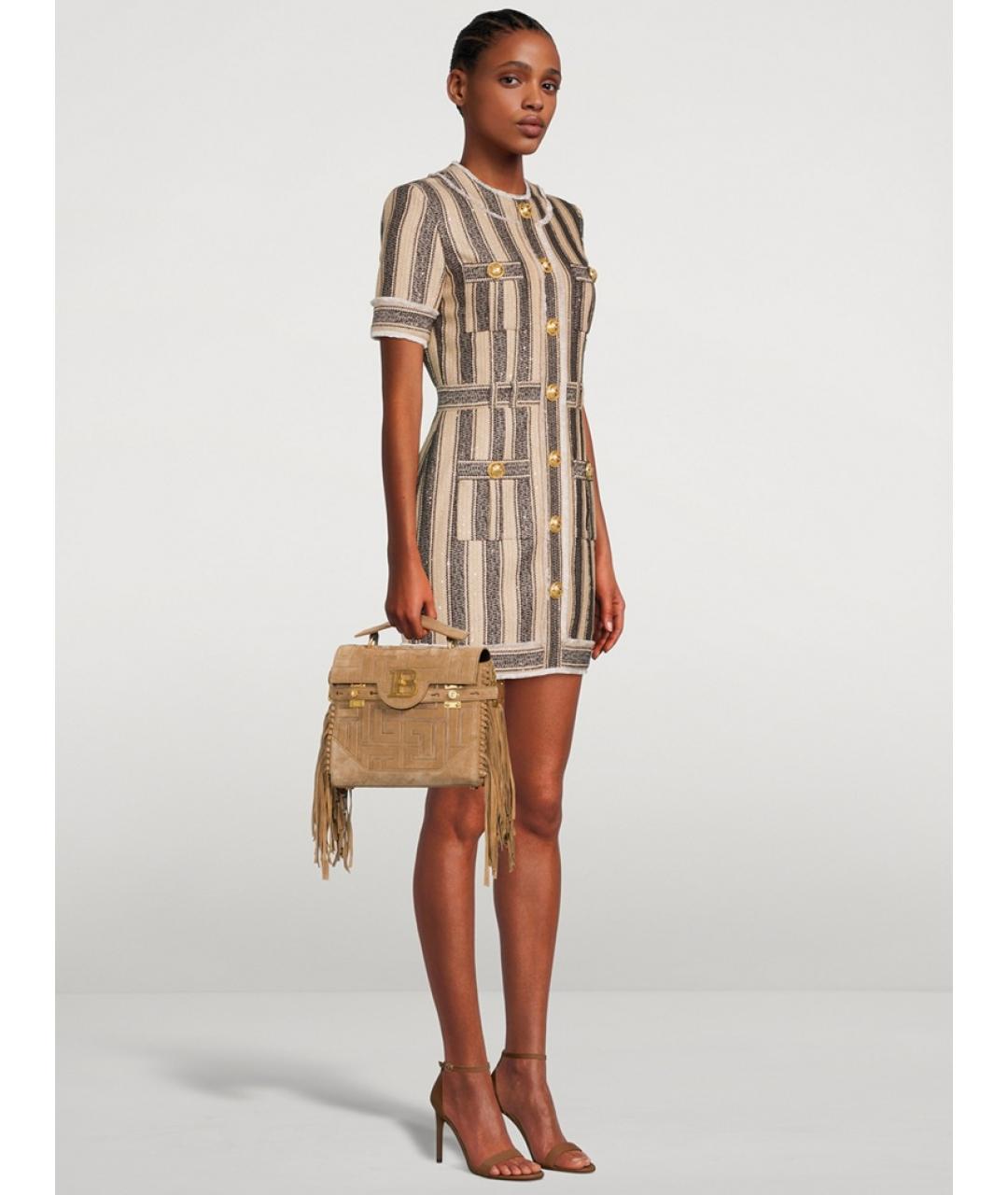 BALMAIN Бежевое хлопковое коктейльное платье, фото 4