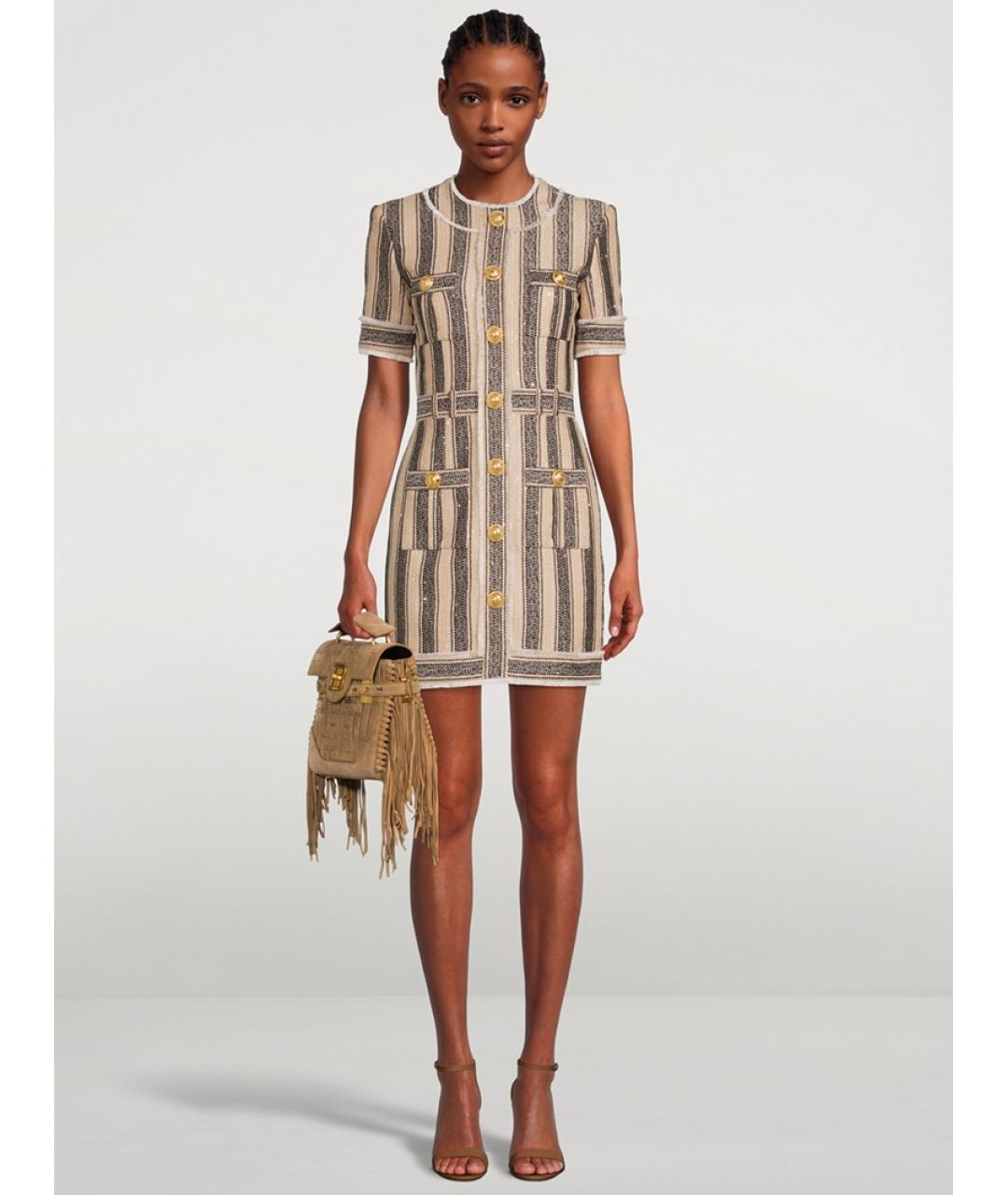BALMAIN Бежевое хлопковое коктейльное платье, фото 3