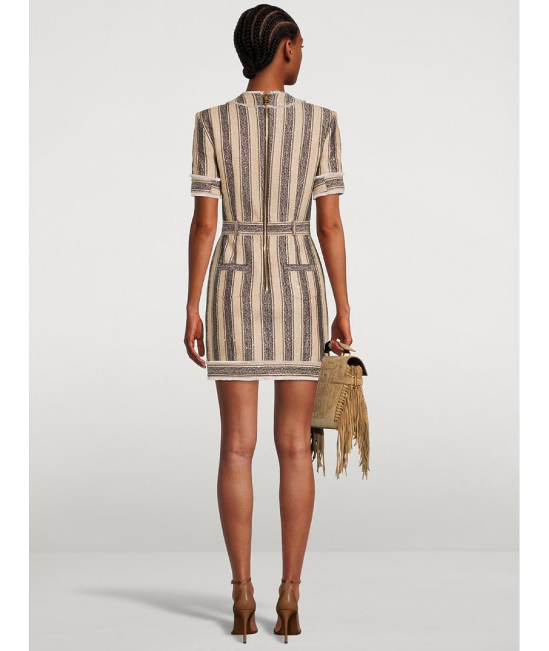 BALMAIN Бежевое хлопковое коктейльное платье, фото 5