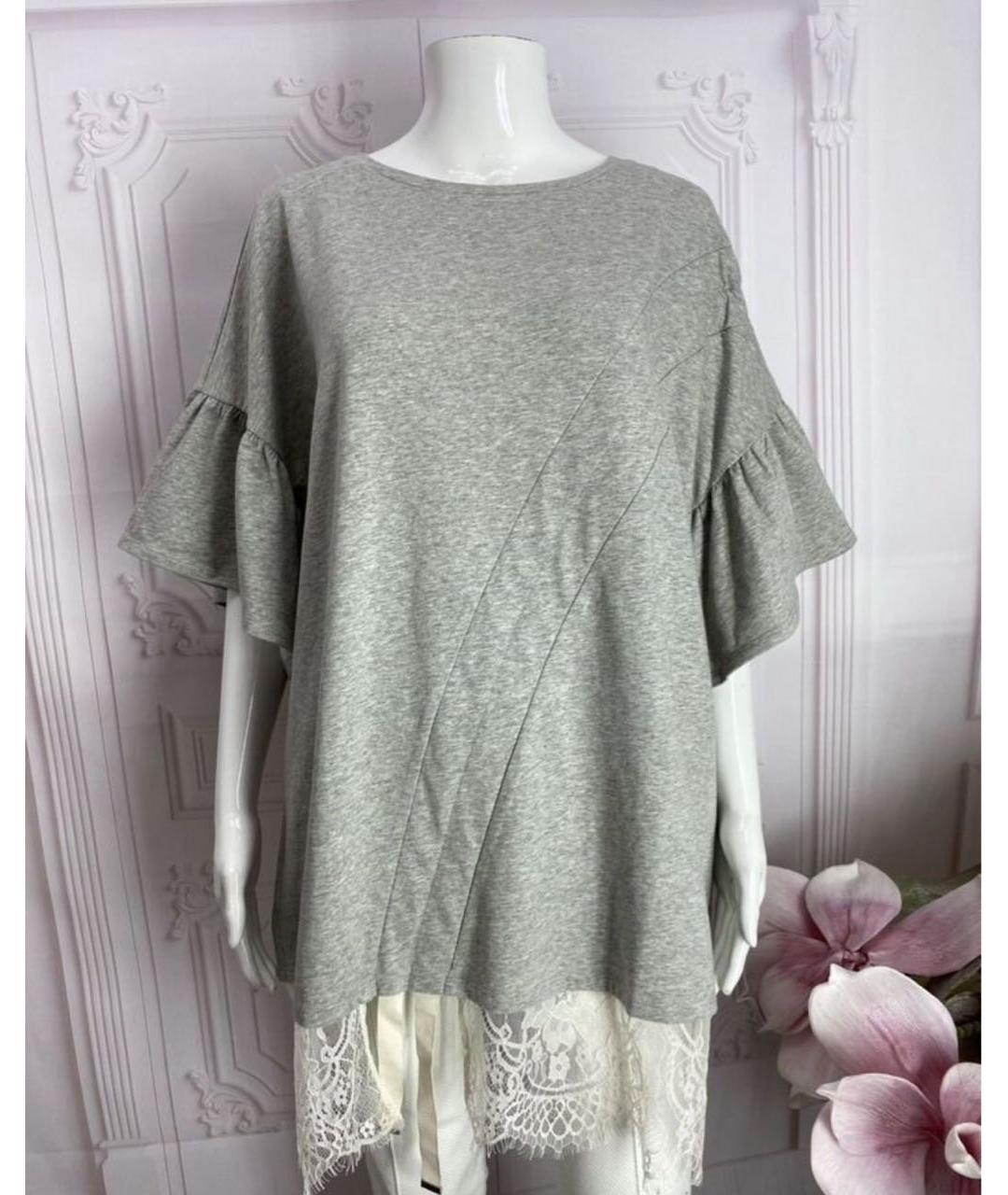 TWIN-SET Серая хлопко-эластановая футболка, фото 5