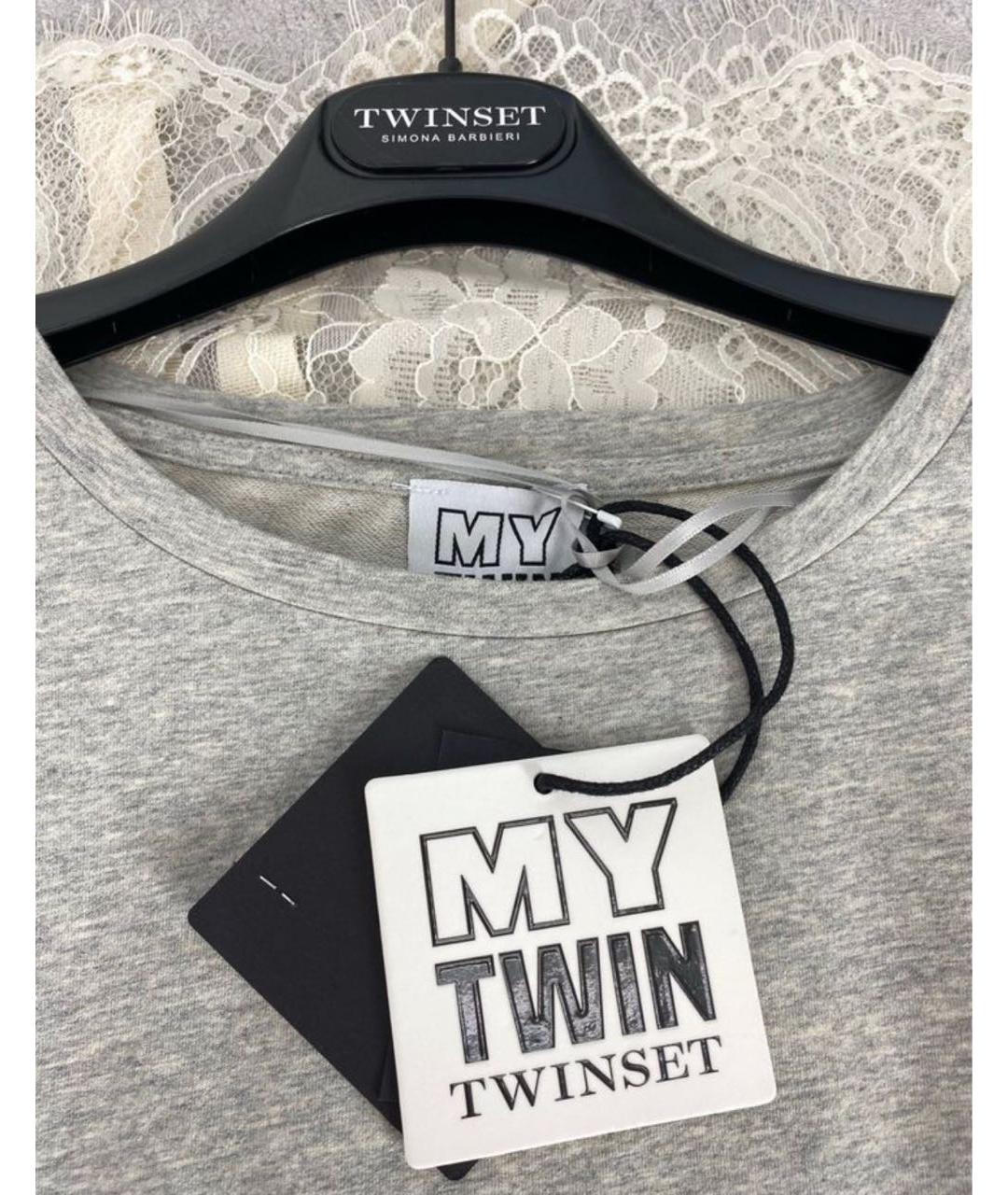 TWIN-SET Серая хлопко-эластановая футболка, фото 3