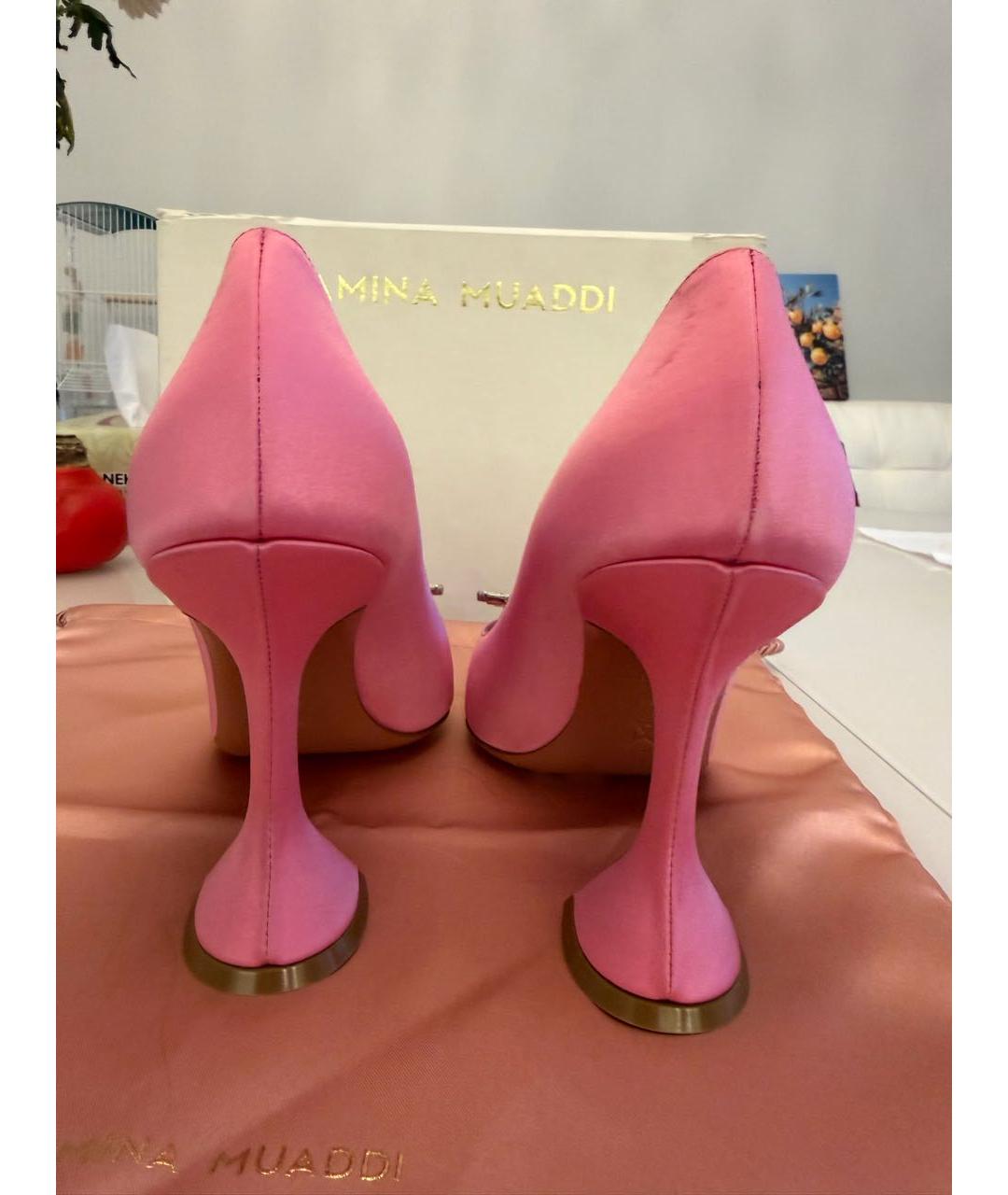 Amina Muaddi Розовые текстильные туфли, фото 4