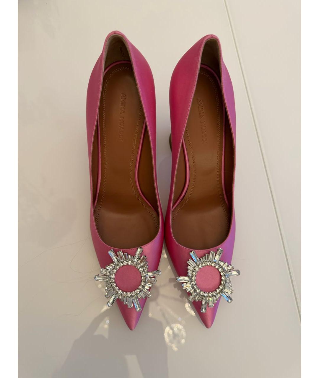 Amina Muaddi Розовые текстильные туфли, фото 2