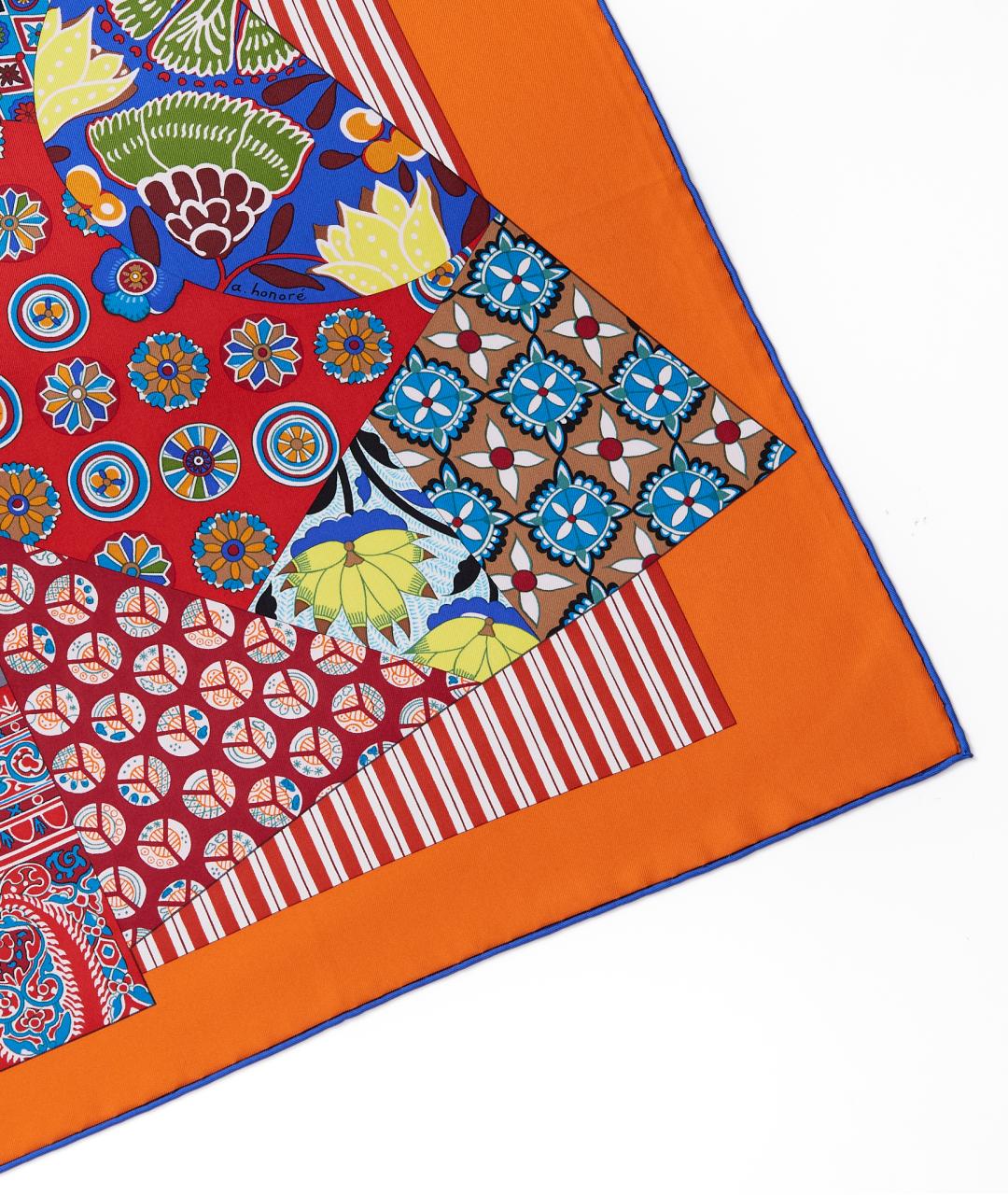 HERMES Оранжевый шелковый платок, фото 2