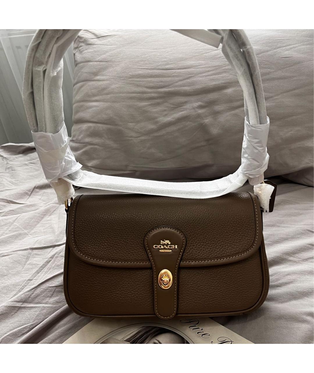 COACH Коричневая кожаная сумка через плечо, фото 8